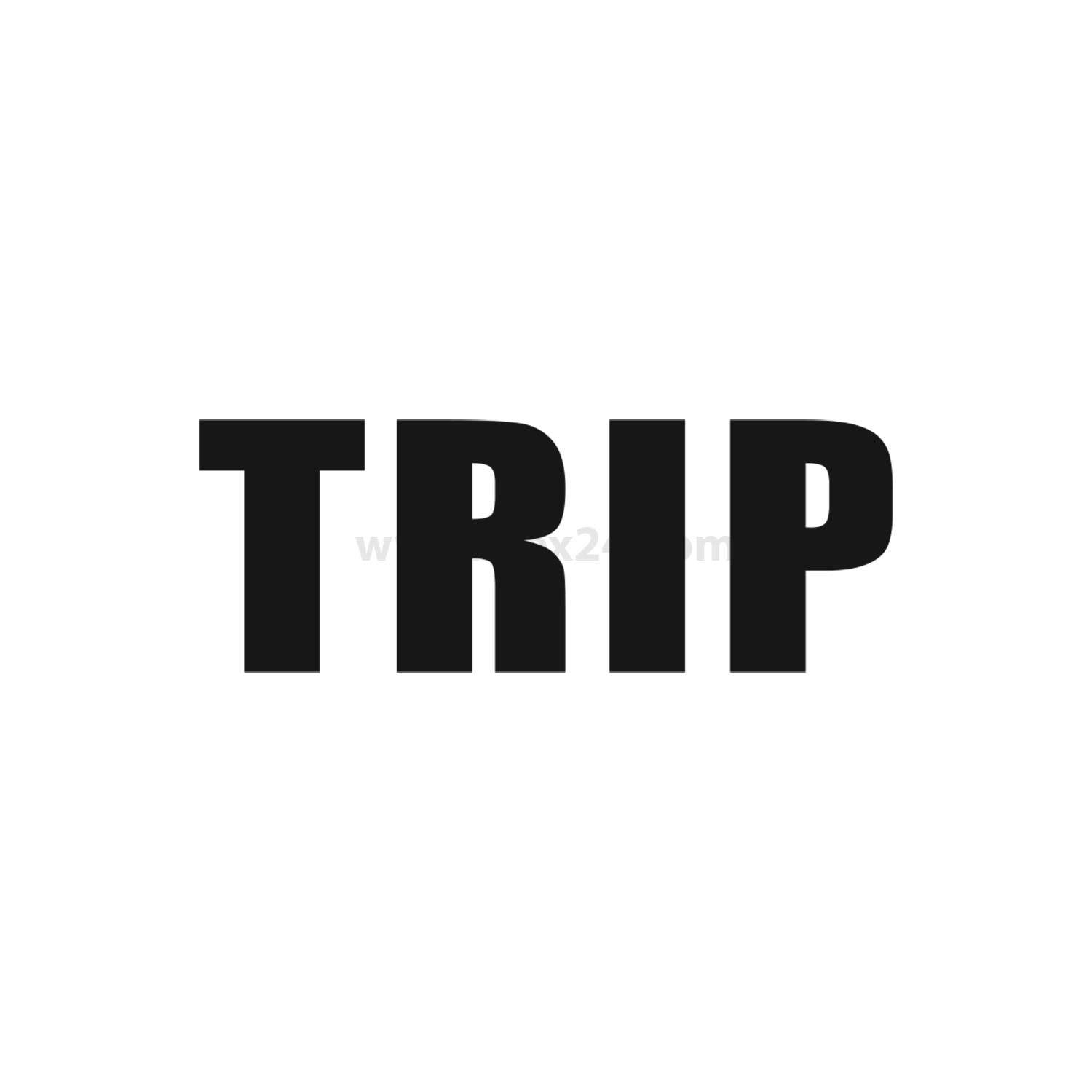 Das Bild zeigt das Wort 'TRIP' in fetten schwarzen Großbuchstaben auf einem einfarbigen Hintergrund.
