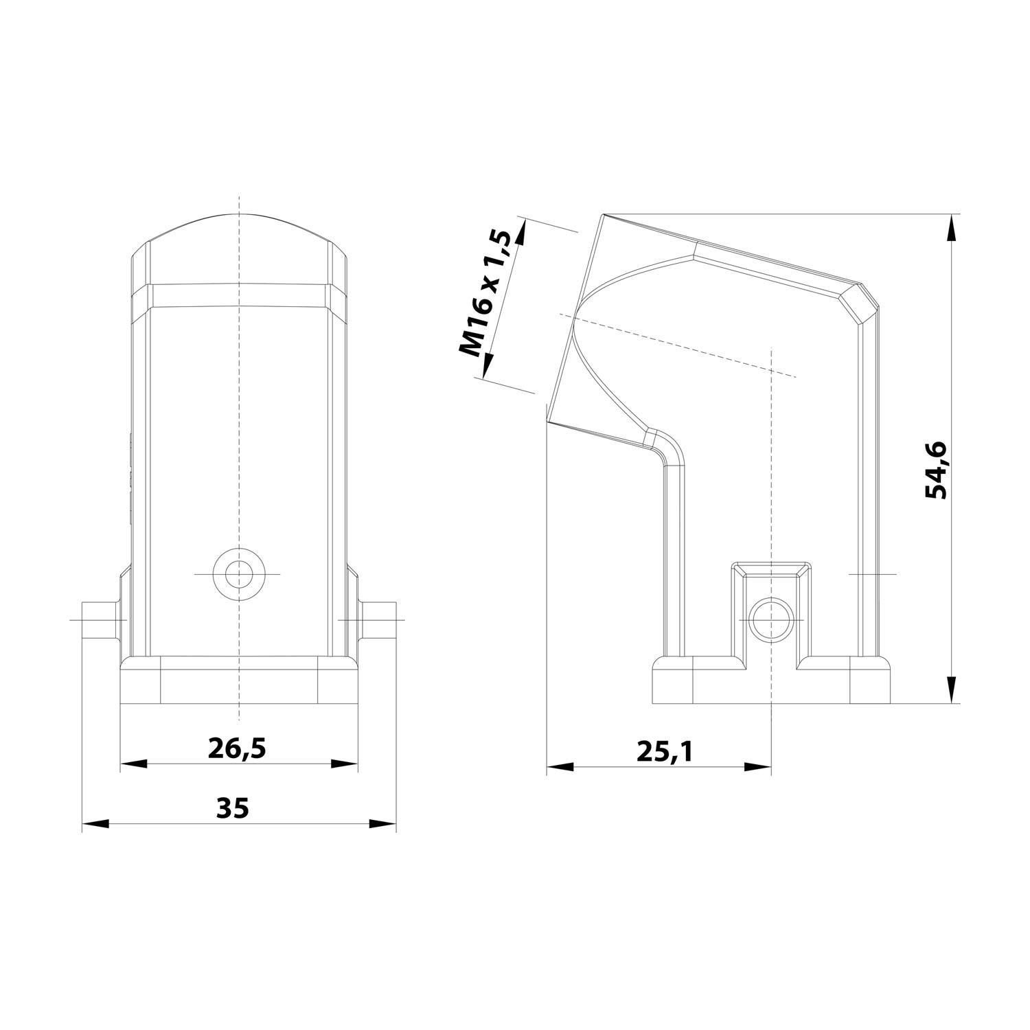 05200030628 HARTING Han 3A Tüllengehäuse ohne eingeklebte Dichtung, 1xM16 seitlicher Kabelabgang, für 1 Bügel (am