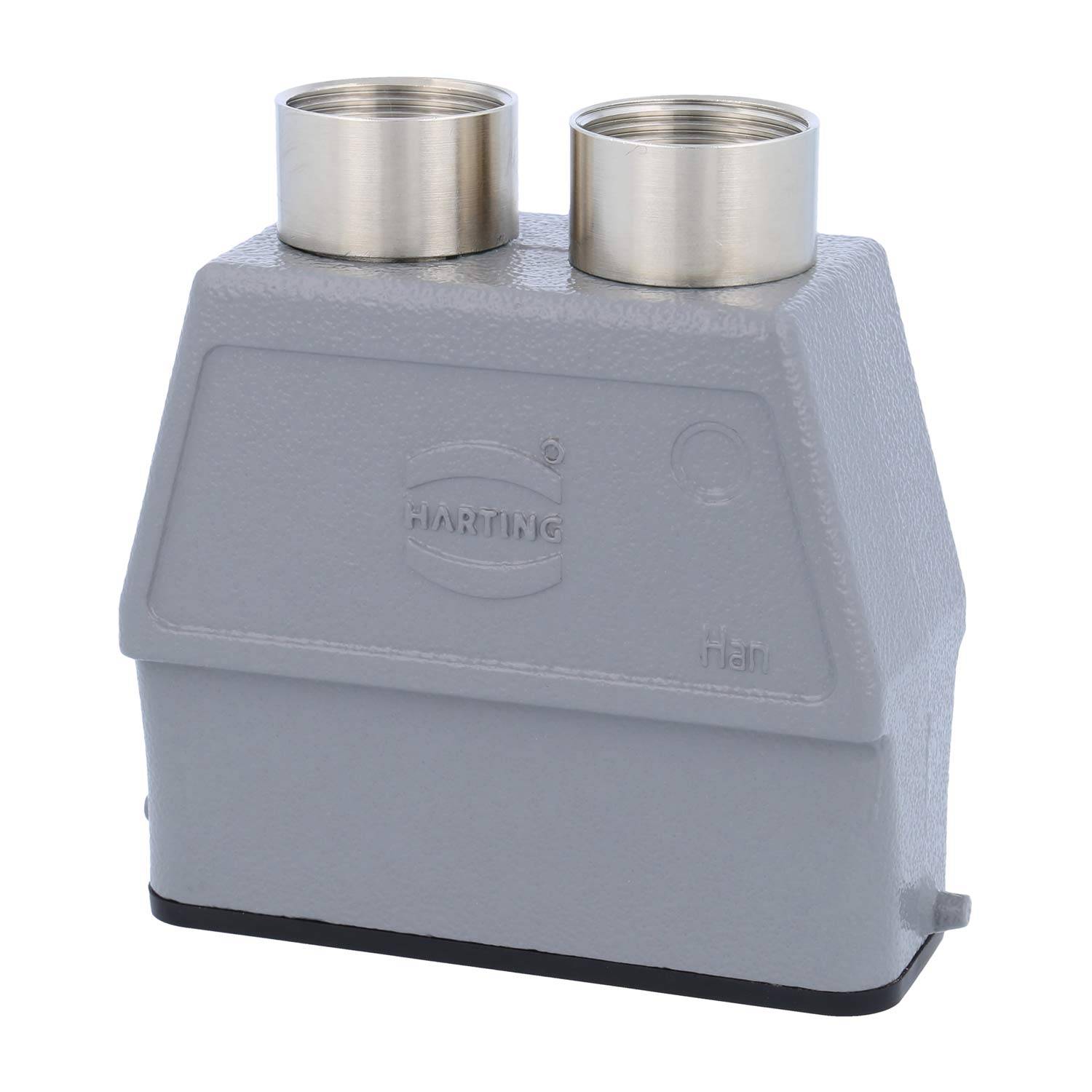 09200160481 HARTING Han 16A Tüllengehäuse hoch, 2xPG16 gerader Kabelabgang, für 1 Bügel (am Unterteil) Verschraubung