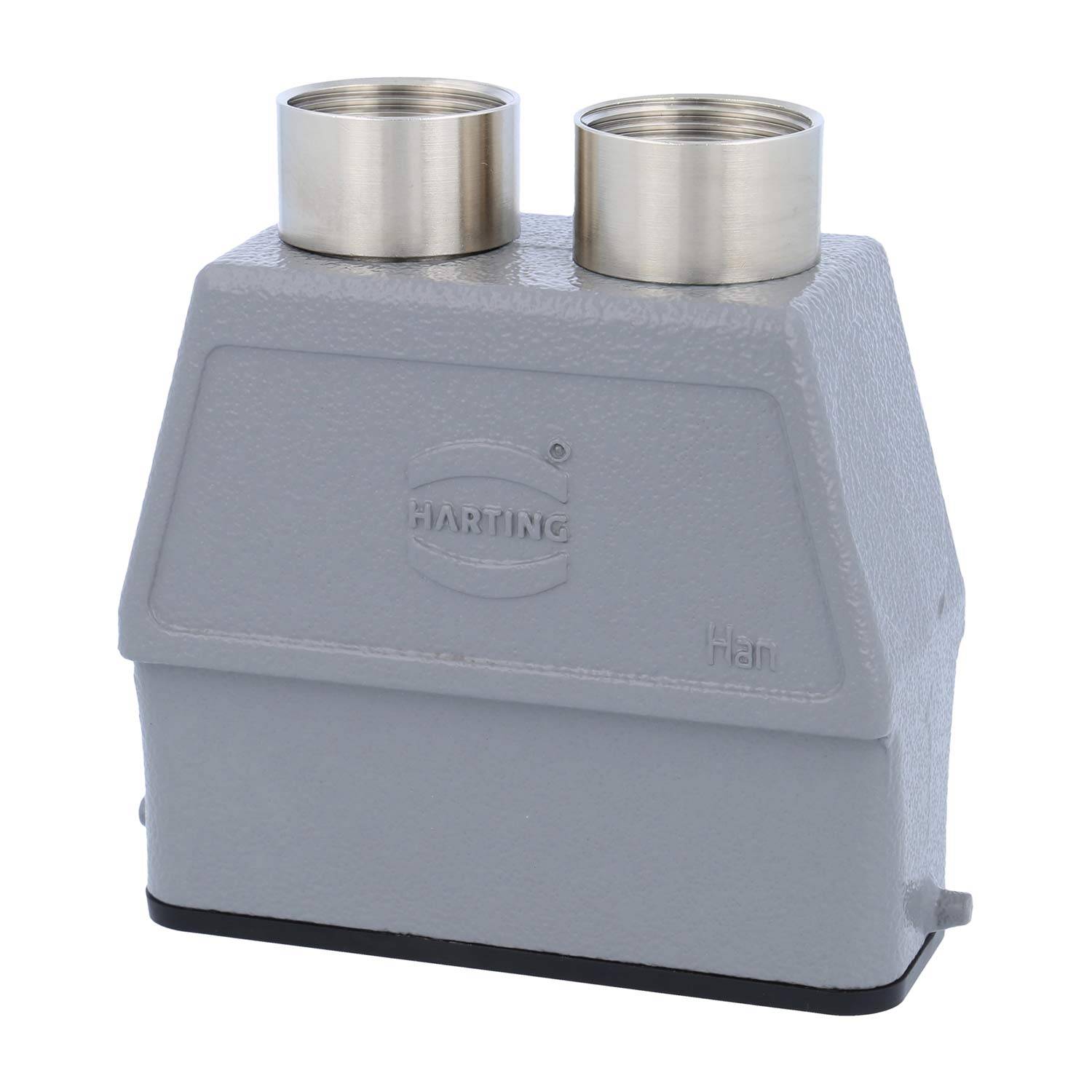 09200160481 HARTING Han 16A Tüllengehäuse hoch, 2xPG16 gerader Kabelabgang, für 1 Bügel (am Unterteil) Verschraubung