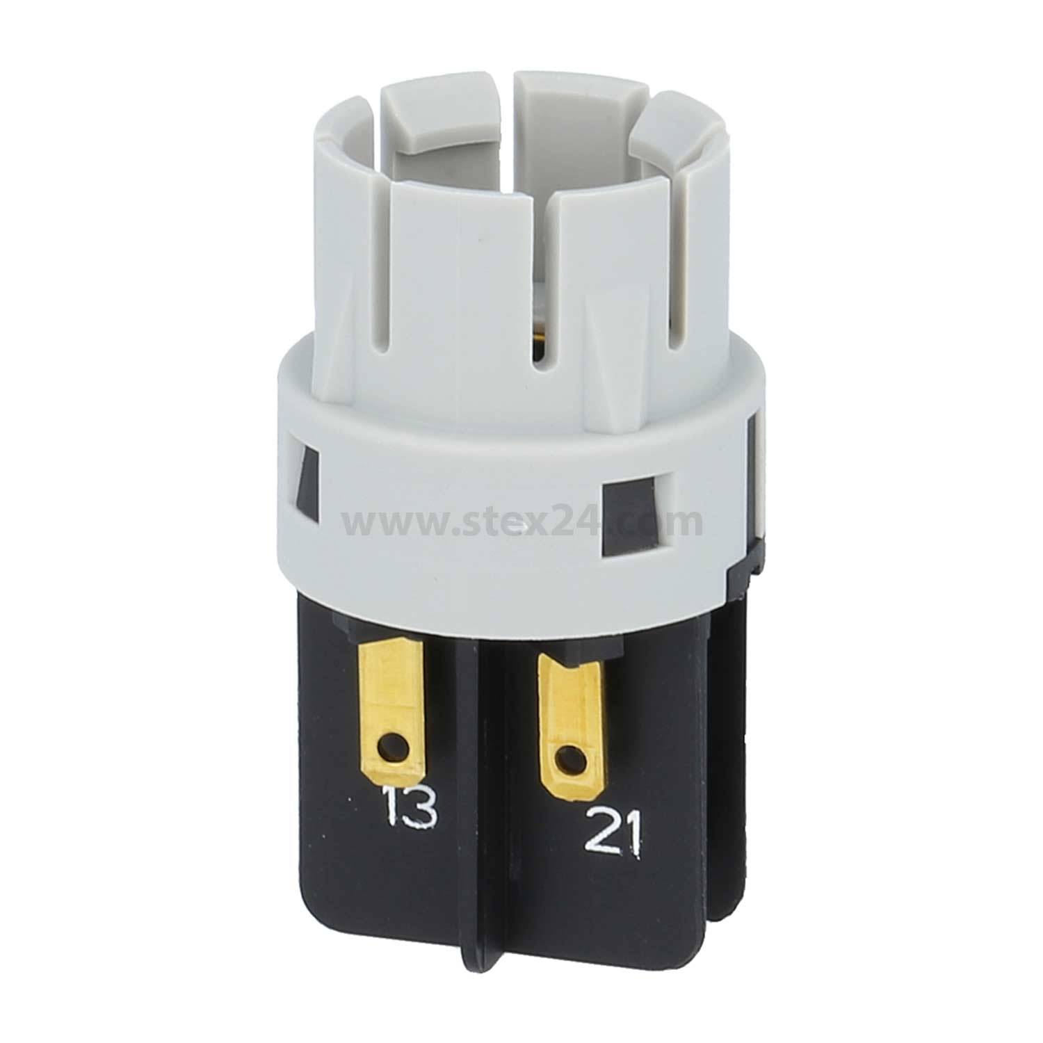 Ein zweipoliger Drehschalter-Kontaktblock mit vergoldeten Anschlüssen, beschriftet mit '13' und '21', verwendet für elektrische Verbindungen.