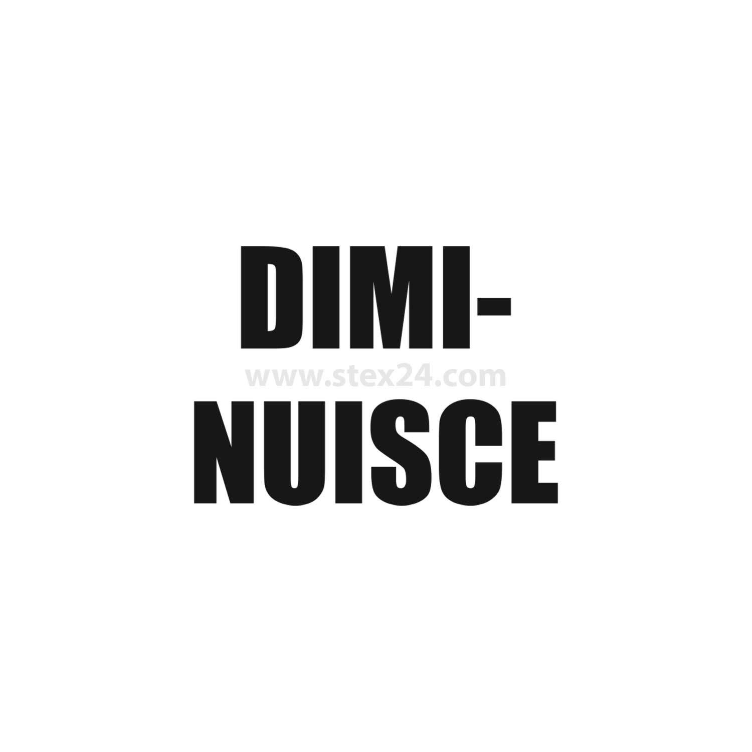 DIMI-NUISCE' in fetter schwarzer Schrift auf weißem Hintergrund.