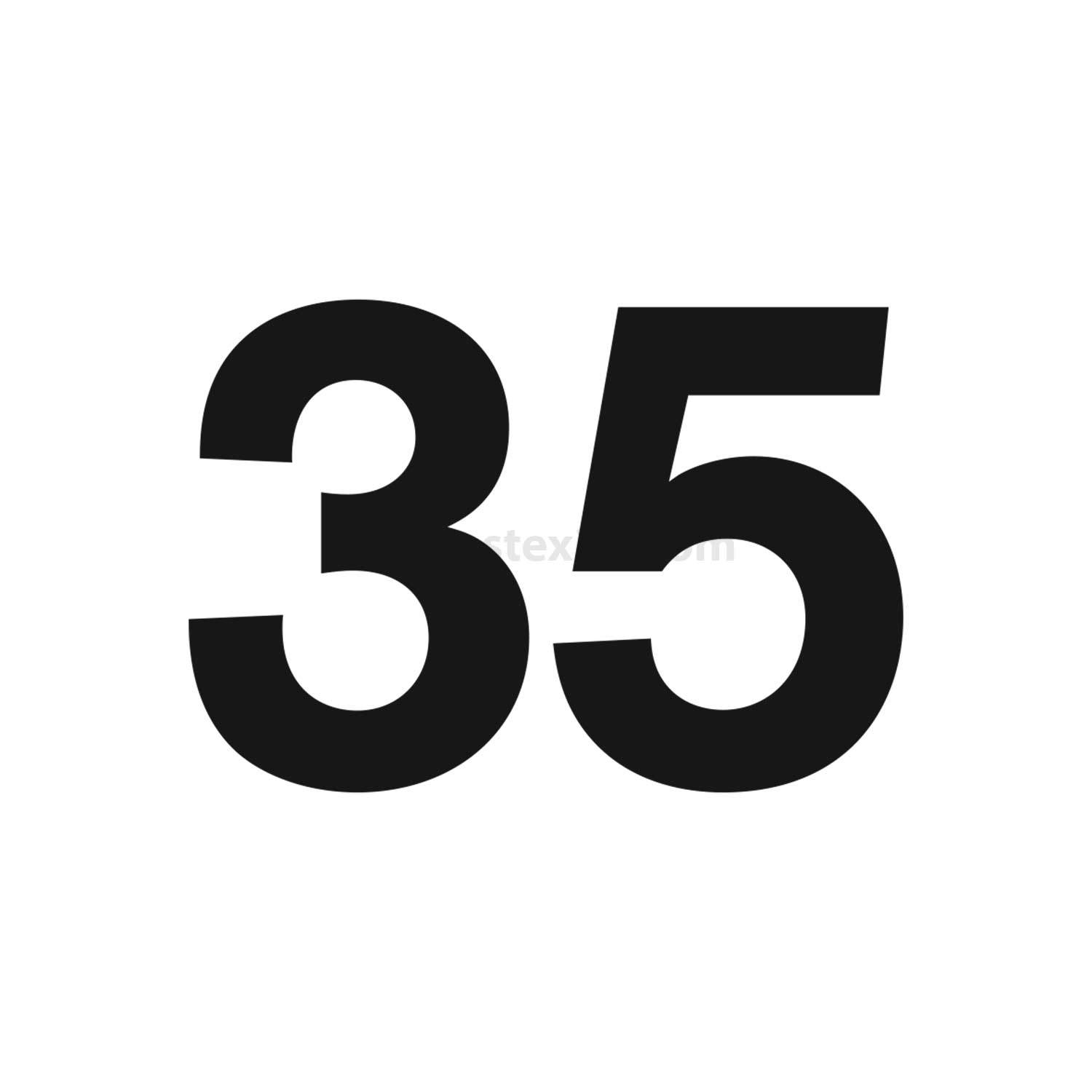Das Bild zeigt die Zahl '35' in fetter schwarzer Schrift auf weißem Hintergrund.