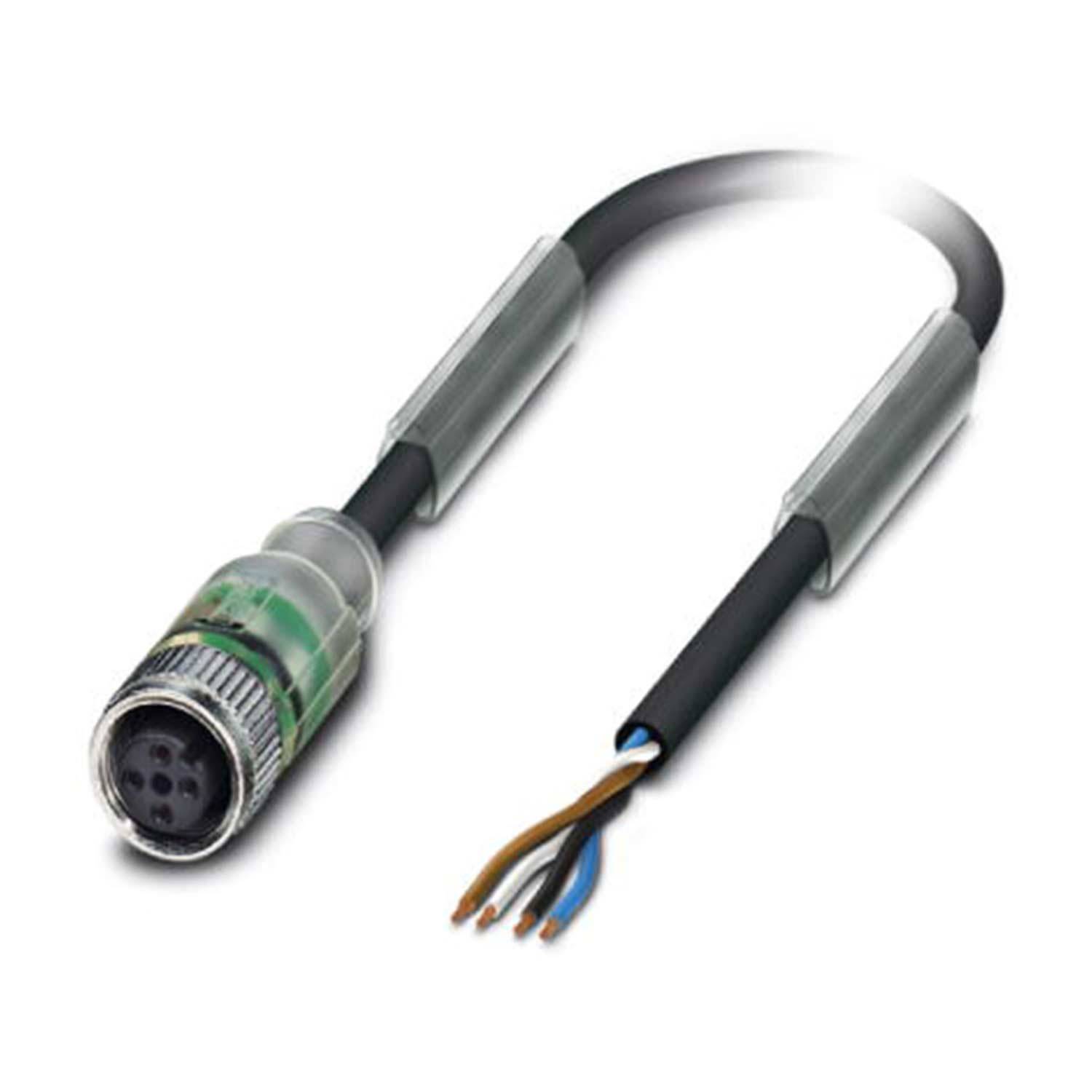 Ein Vier-Pin-Anschlusskabel mit freiliegenden Kupferdrähten an einem Ende, geeignet für elektrische Verbindungen und industrielle Anwendungen.