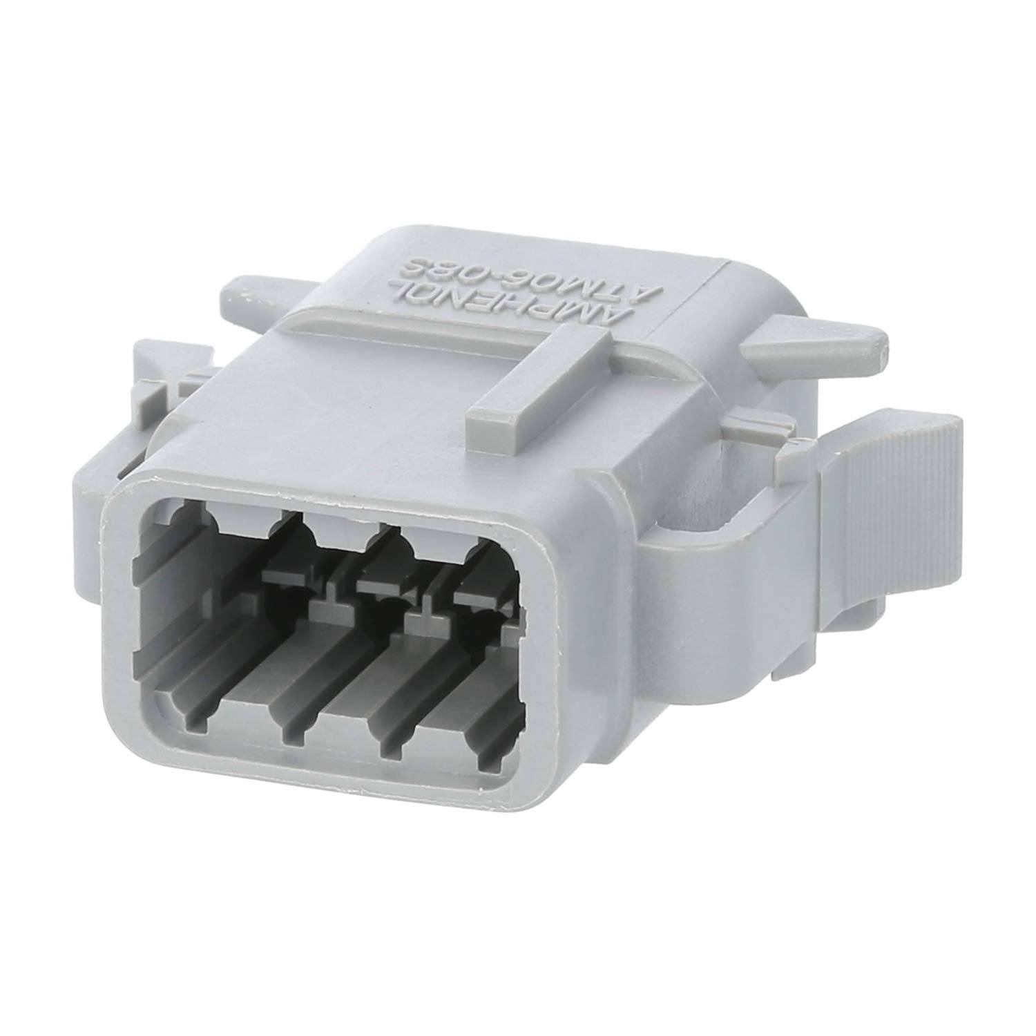 Ein grauer, rechteckiger elektronischer Anschluss mit mehreren Steckplätzen, der zum Verbinden von Kabeln oder Geräten in elektronischen Baugruppen verwendet wird.