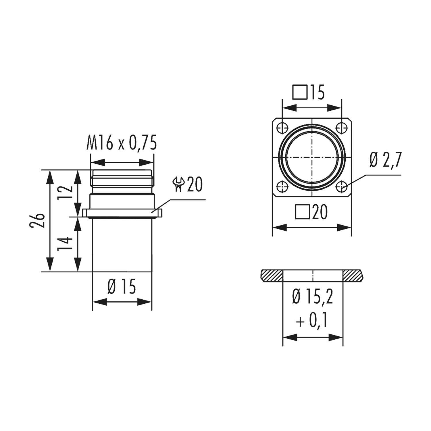 Technische Zeichnung einer zylindrischen Komponente mit Abmessungen für Höhe, Breite und verschiedene Durchmesser, mit Maßangaben in Millimetern beschriftet.