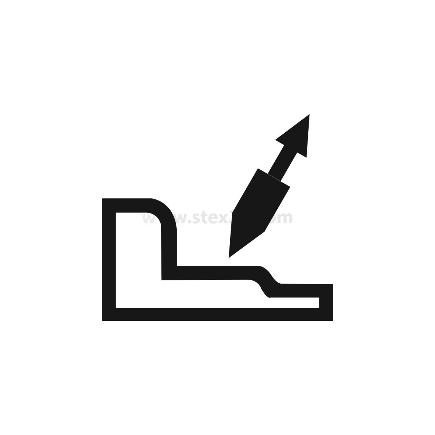 Ein Symbol eines rechten Winkels mit einem aufwärts gerichteten Pfeil, das Ablenkung oder Umleitung darstellt.