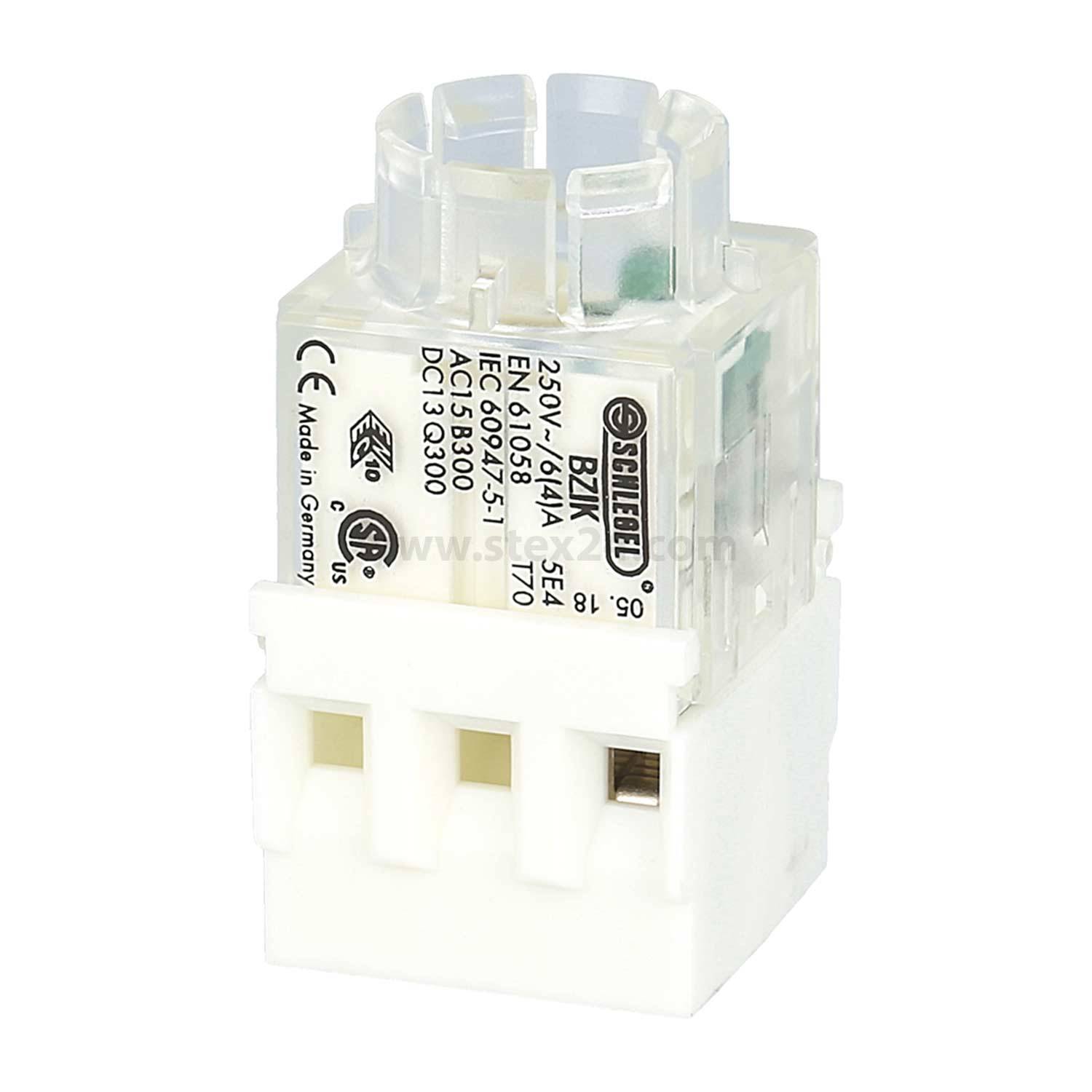 Finder Relais, 250V, 8A, Modell 55.34.9.024.0040, weiß, transparentes Gehäuse, sichtbare interne Komponenten, hergestellt in Deutschland.