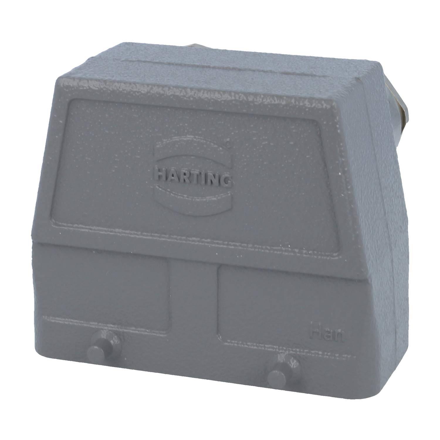 Ein rechteckiges graues elektrisches Anschlussgehäuse mit dem Wort 