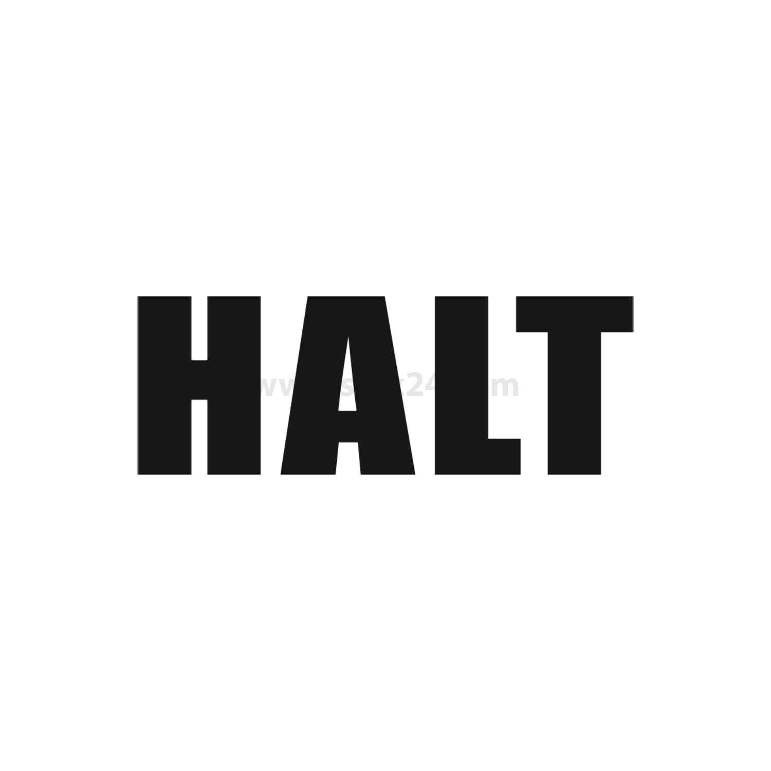STOPP' in fetten schwarzen Buchstaben auf weißem Hintergrund.