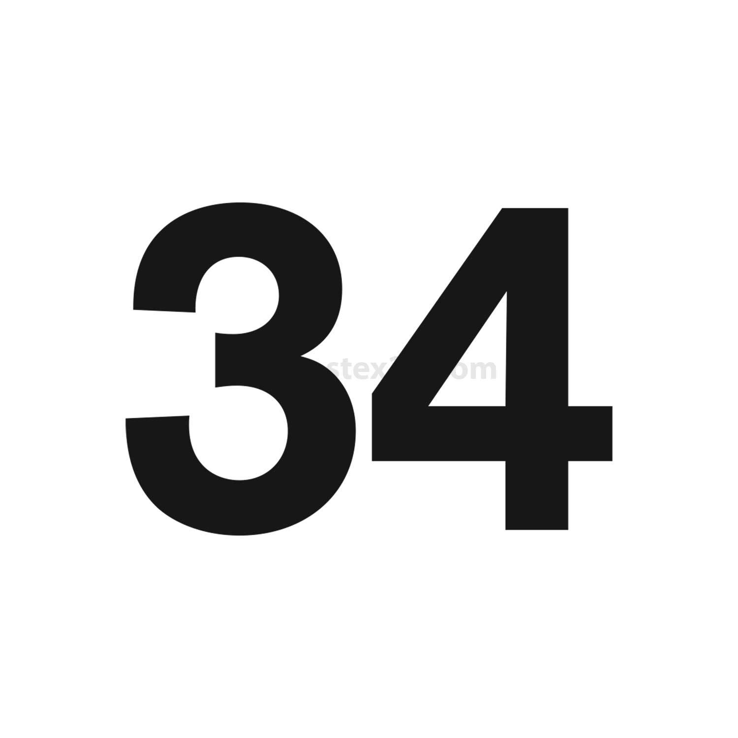 Schwarze Zahl '34' auf weißem Hintergrund.
