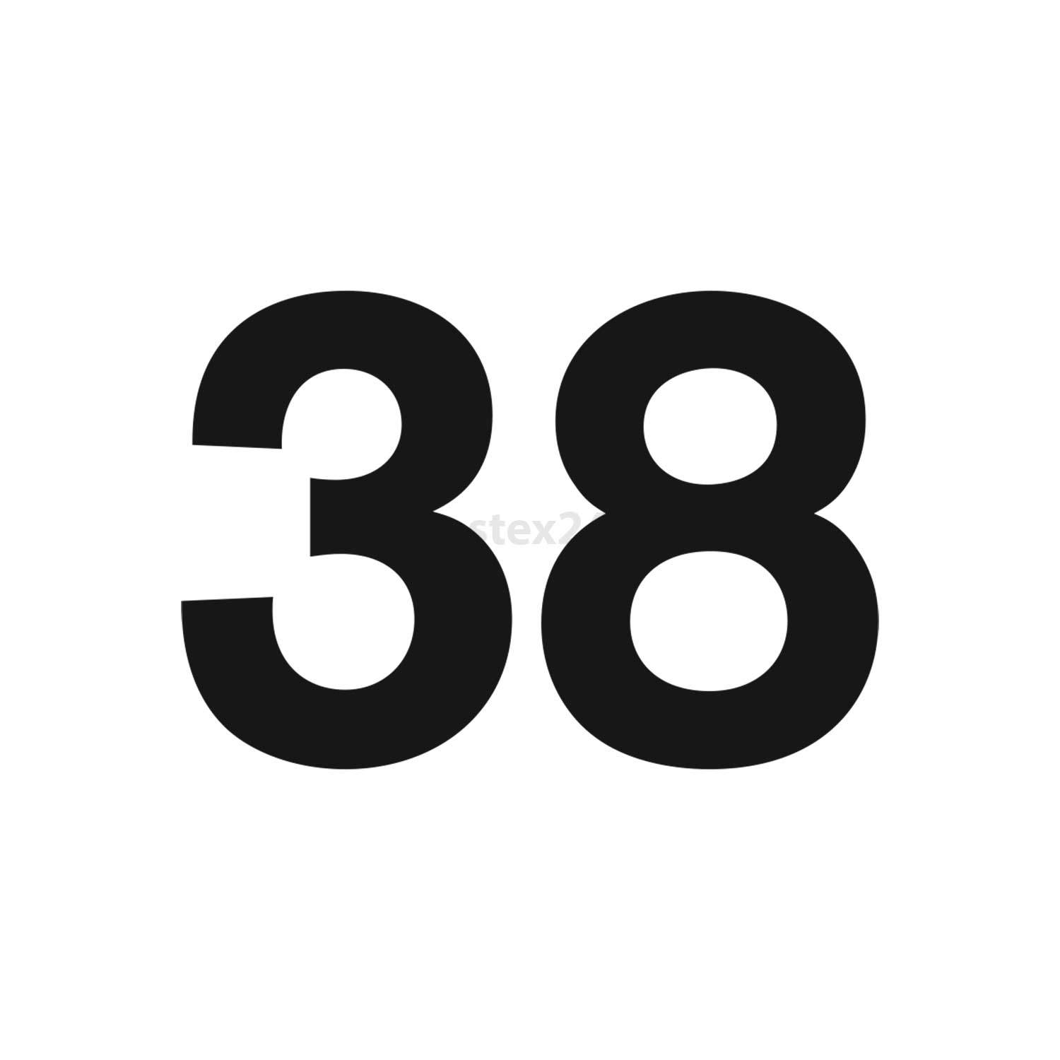 Das Bild zeigt die Zahl '38' in fetter schwarzer Schrift auf weißem Hintergrund.