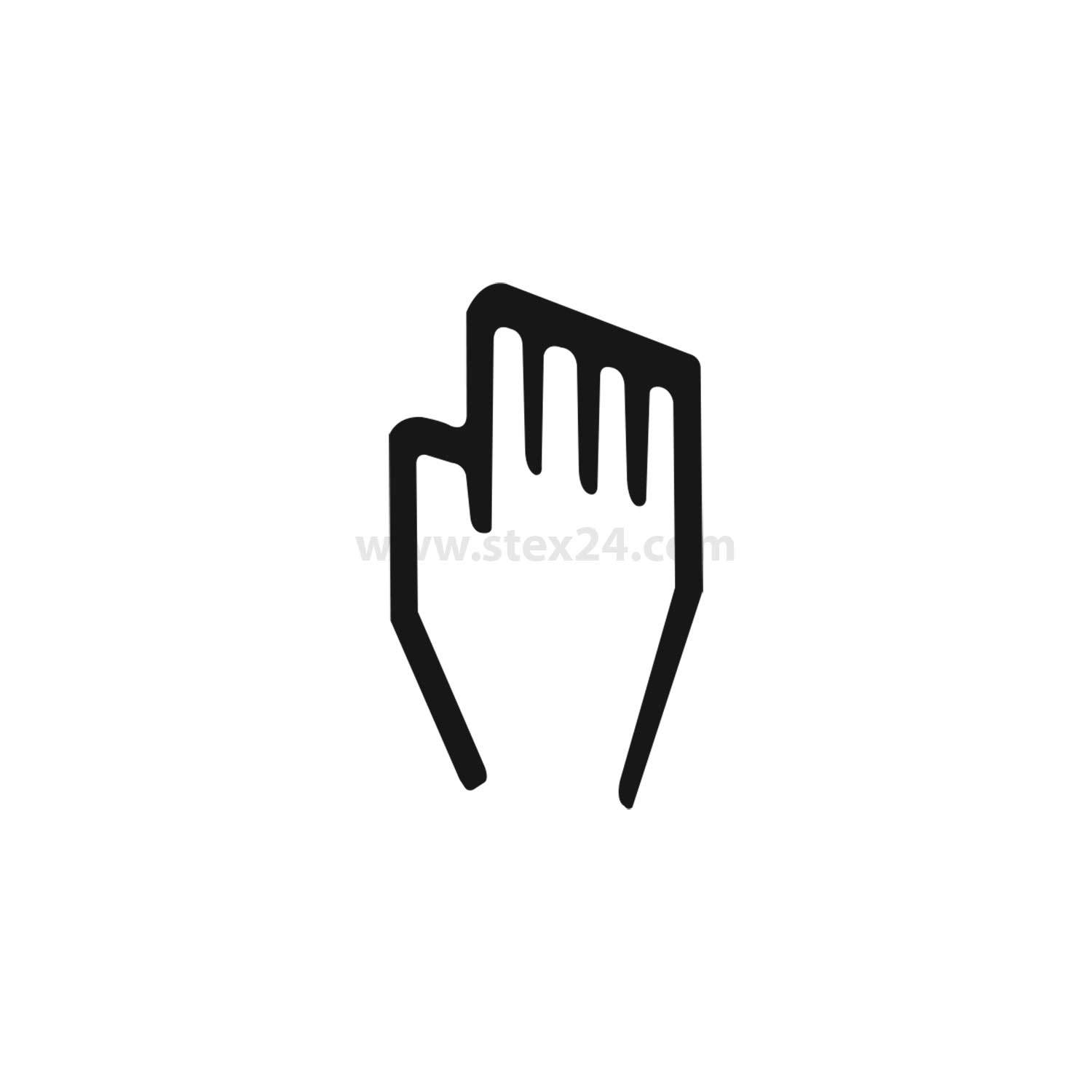 Schwarze Linienzeichnung einer Hand mit leicht gebeugten Fingern, die nach oben zeigt, auf weißem Hintergrund.