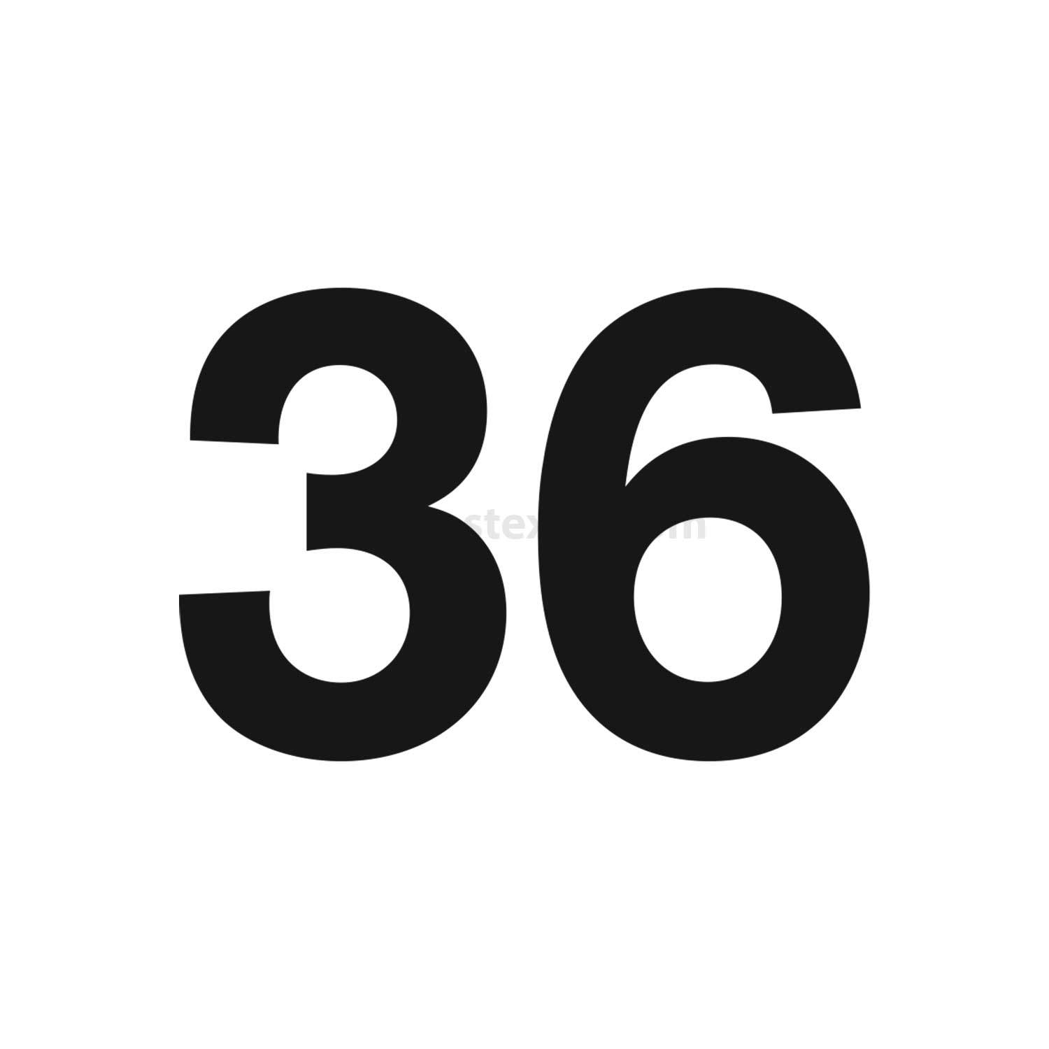 Das Bild zeigt die Zahl '36' in fetter, schwarzer Schrift, zentriert auf einem weißen Hintergrund.