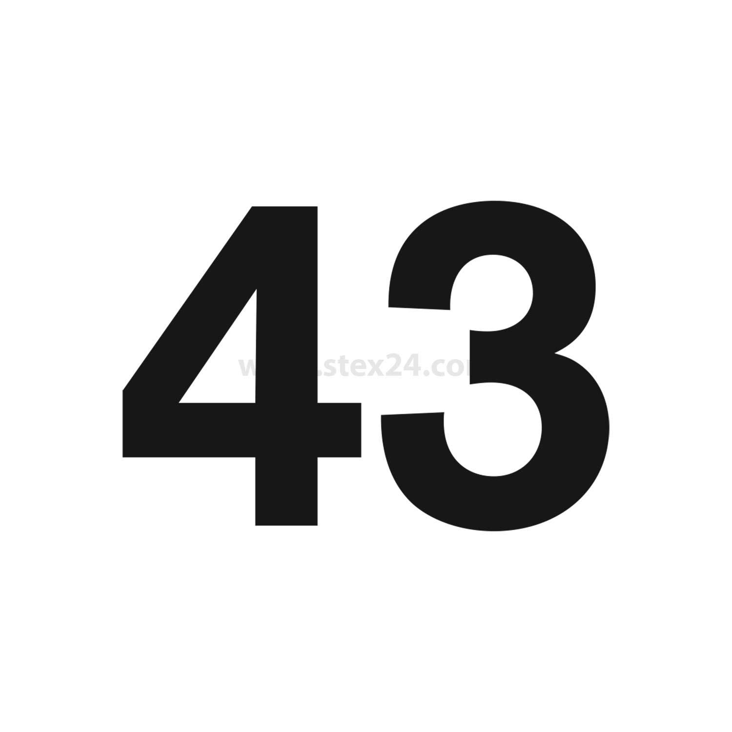 Das Bild zeigt die Zahl '43' in fetter, schwarzer Schrift auf weißem Hintergrund.