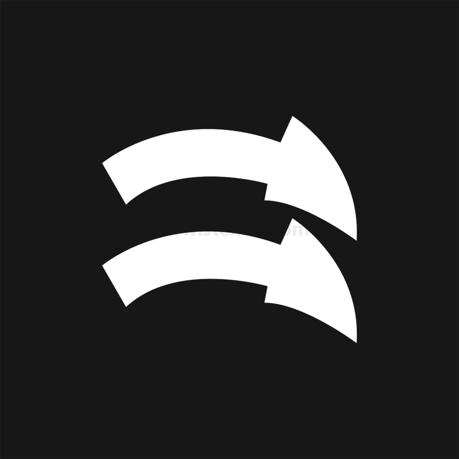 Zwei weiße gebogene Pfeile auf schwarzem Hintergrund, die in entgegengesetzte Richtungen zeigen.