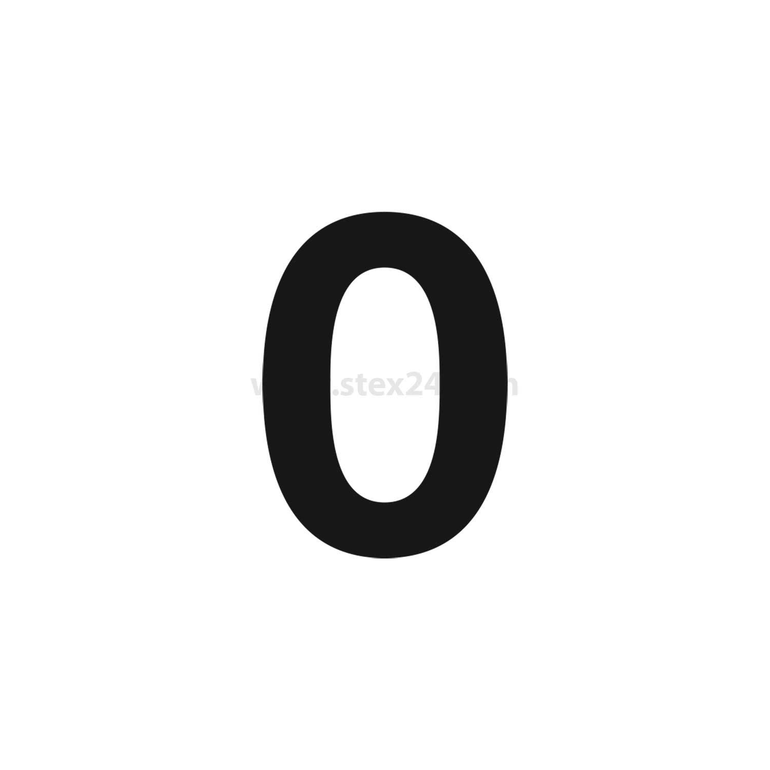 Das Bild zeigt die Zahl '0' in fetter, schwarzer Schrift, zentriert vor einem weißen Hintergrund.