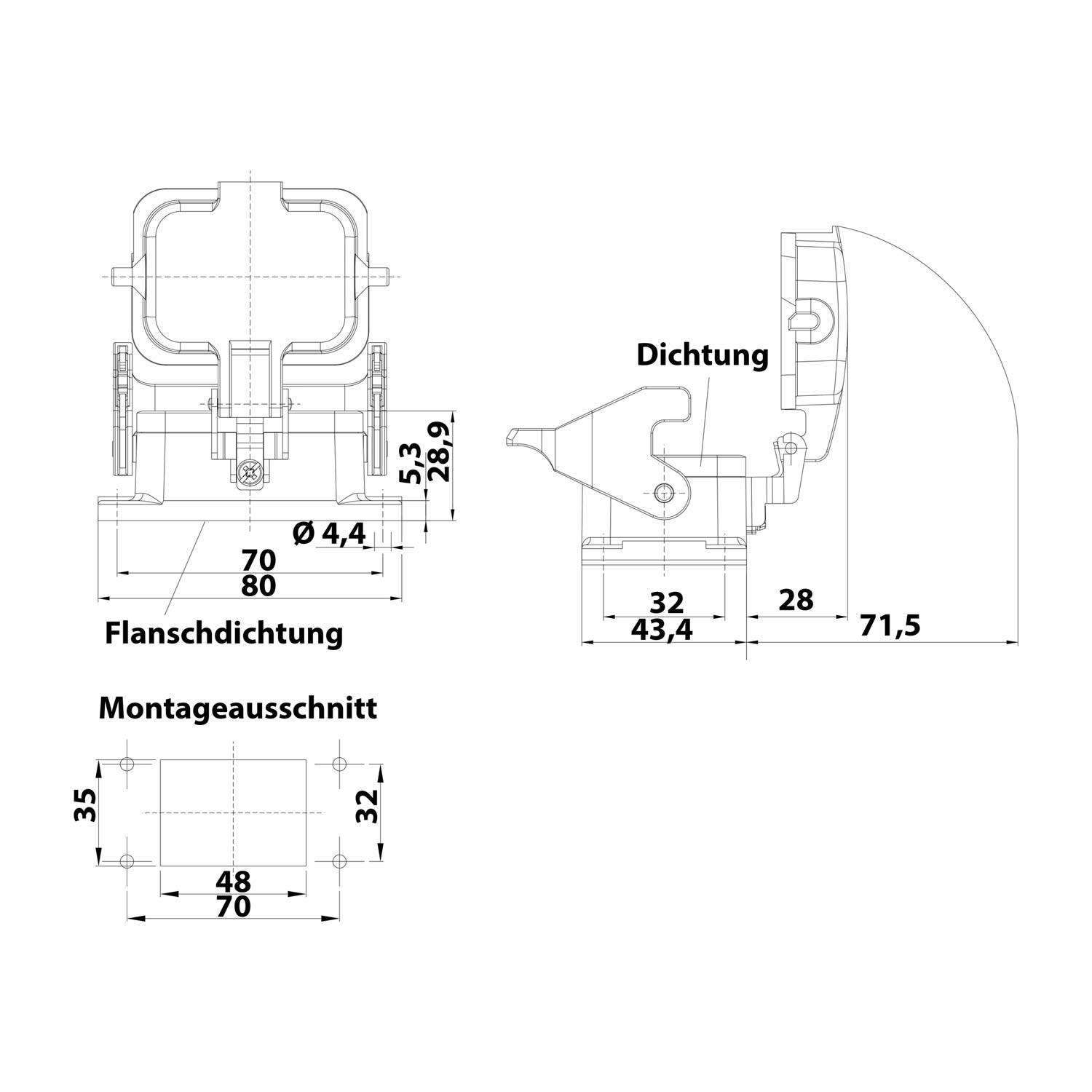 04300060302 HARTING Han 6B Anbaugehäuse mit 1 Längsbügel mit Schutzkappe Kunststoff - 1Stück