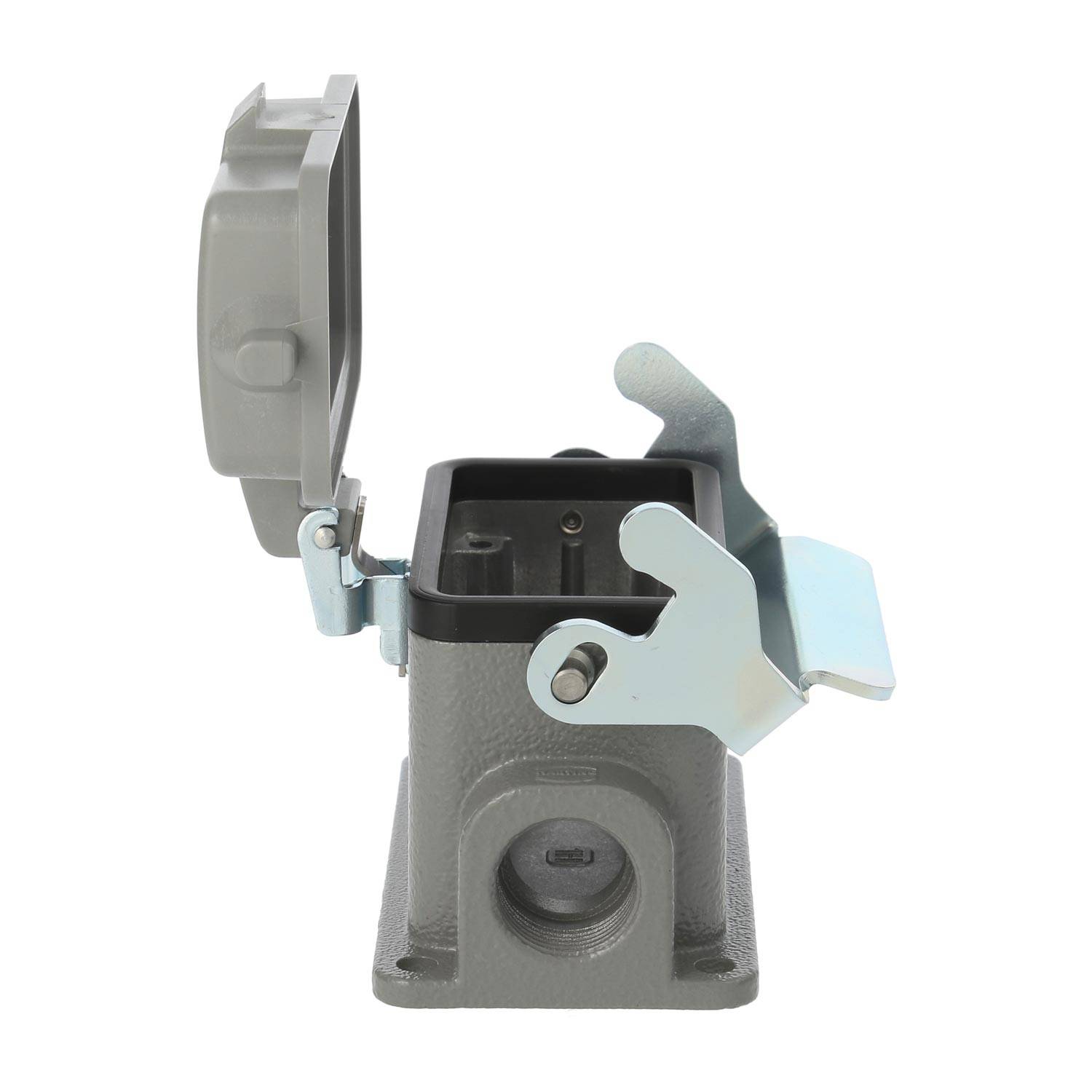 04300101296 HARTING Han 10B Sockelgehäuse niedrig, 2xPG16 seitlicher Kabelabgang, mit 1 Längsbügel mit Schutzkappe