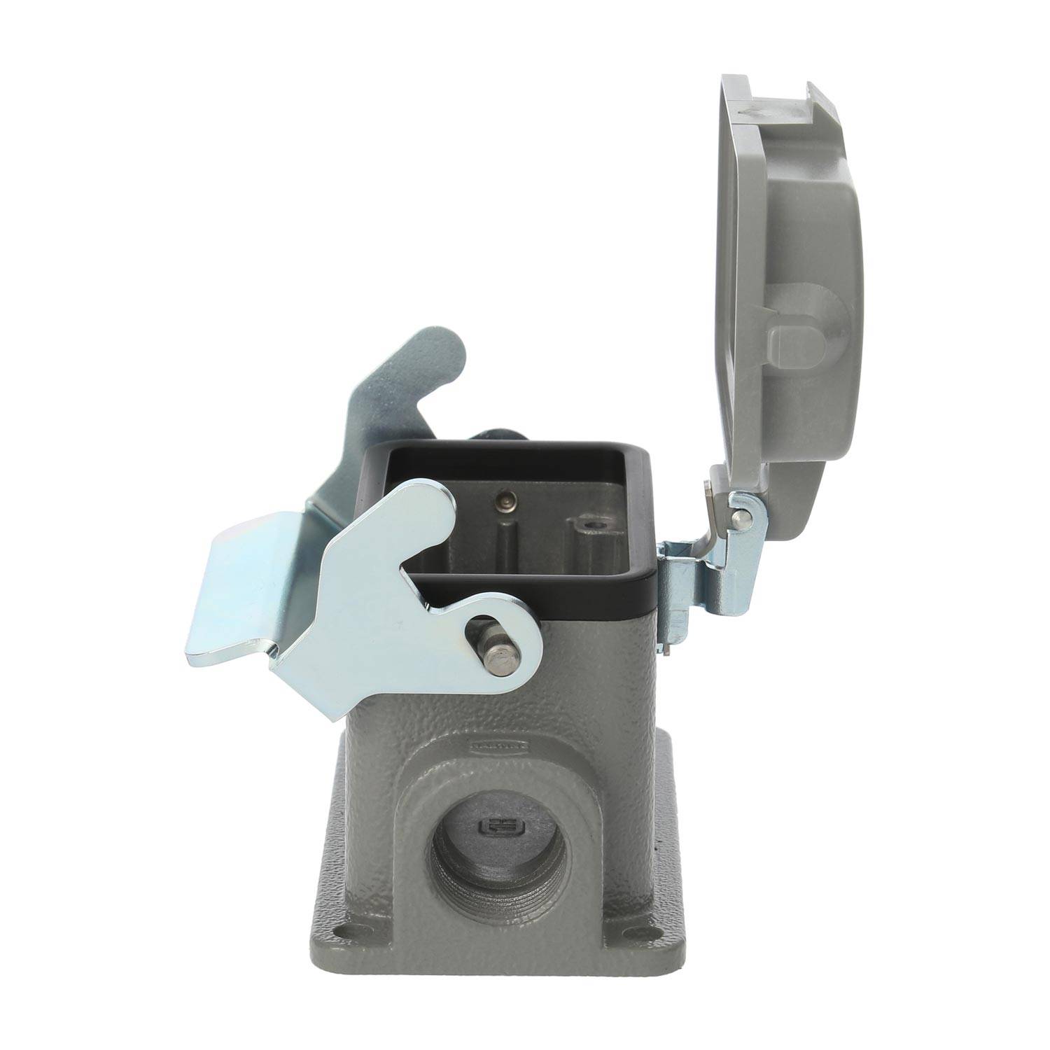 04300101296 HARTING Han 10B Sockelgehäuse niedrig, 2xPG16 seitlicher Kabelabgang, mit 1 Längsbügel mit Schutzkappe