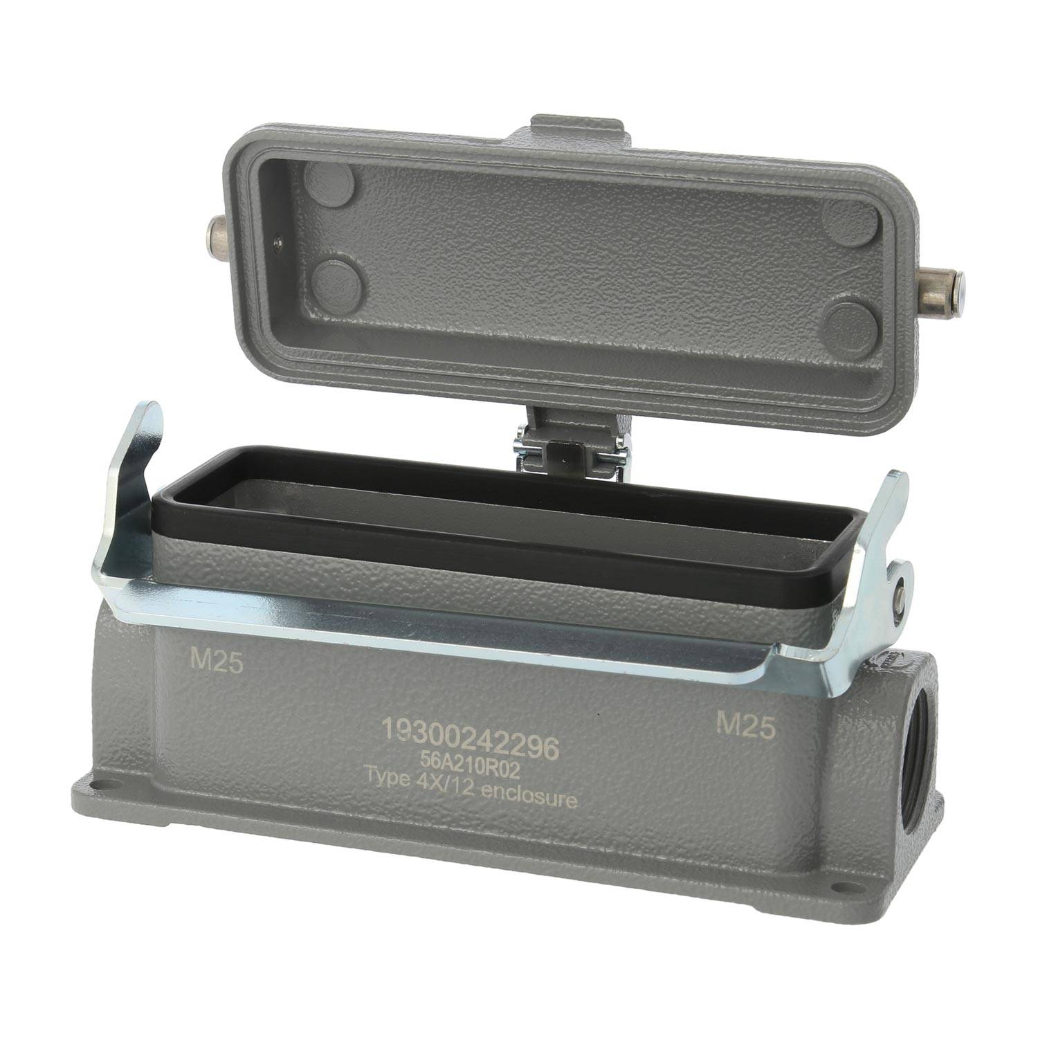 04300242295 HARTING Han 24B Sockelgehäuse niedrig, 2xPG21 seitlicher Kabelabgang, mit 1 Längsbügel mit Schutzkappe