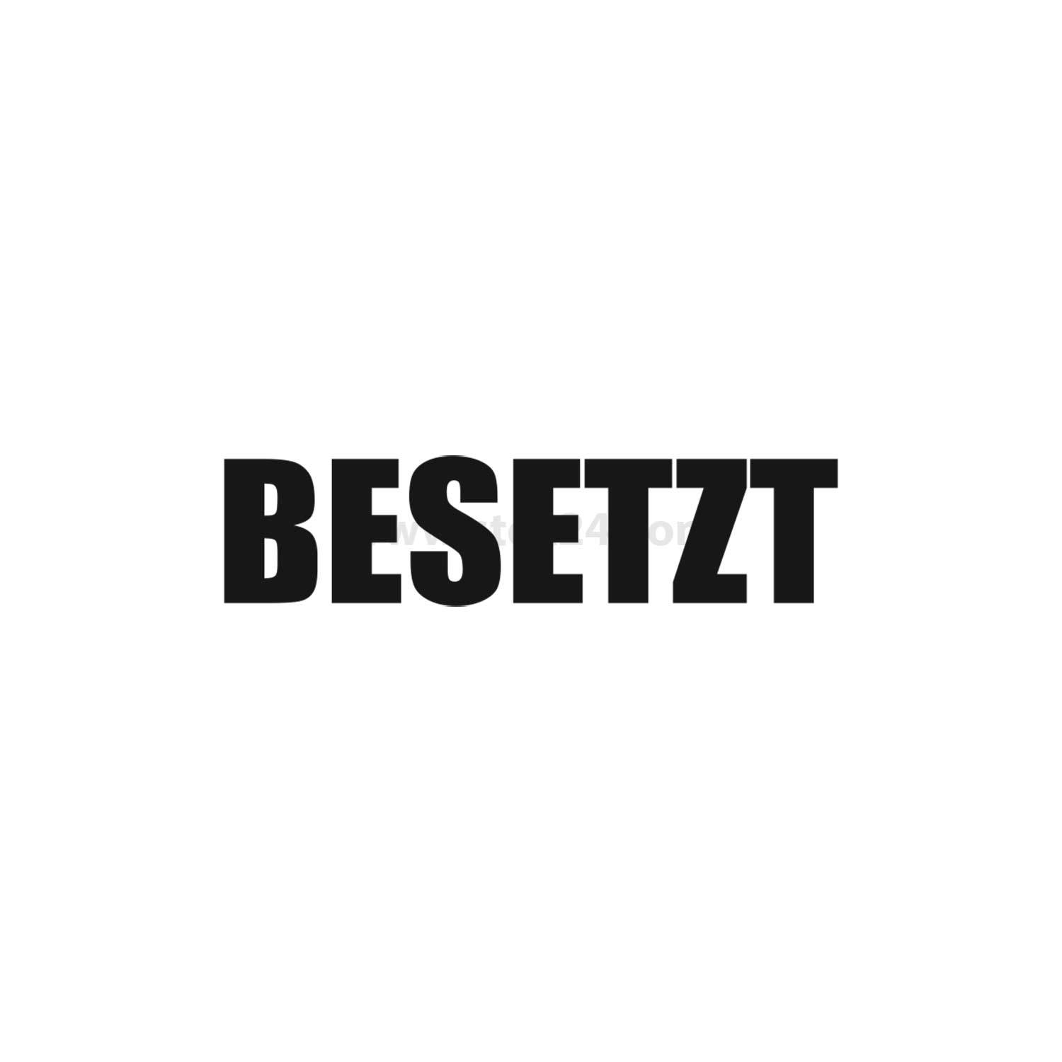 Das Bild zeigt das Wort 'BESETZT' in fetten schwarzen Buchstaben auf weißem Hintergrund, was anzeigt, dass ein Raum besetzt ist.