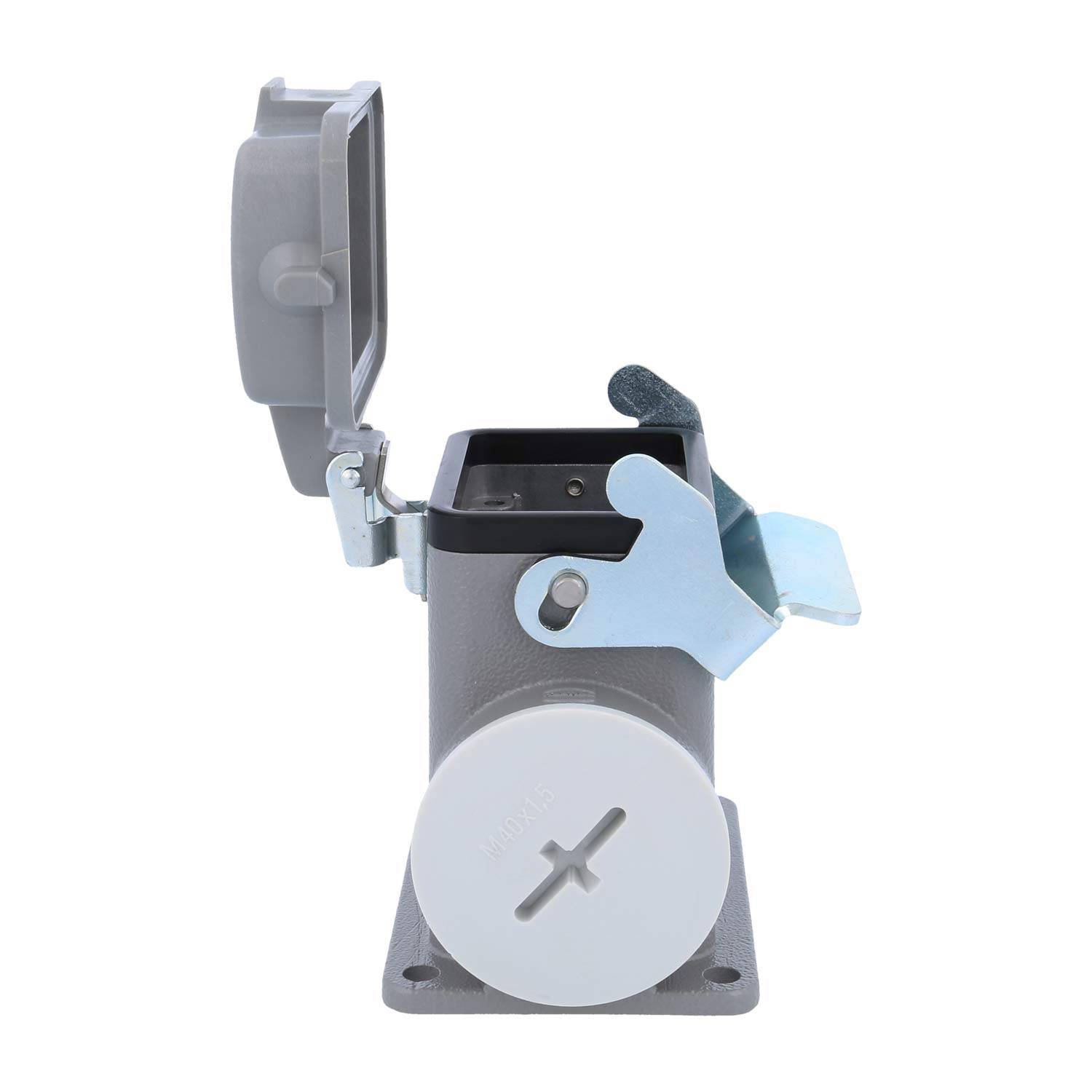 04300062268 HARTING Han 6B Sockelgehäuse hoch, 1xM40 seitlicher Kabelabgang, mit 1 Längsbügel mit Schutzkappe Metall -