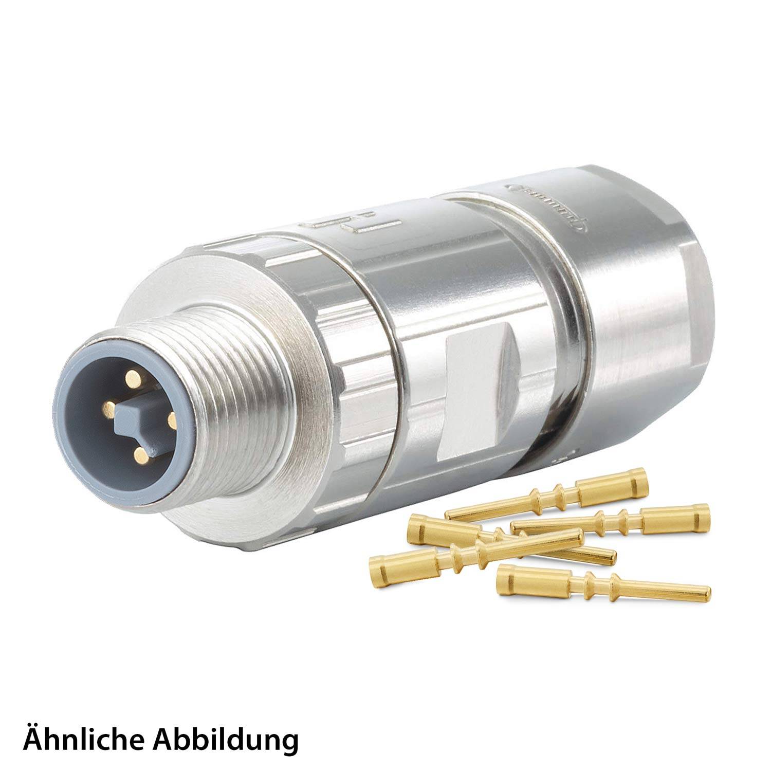Metallverbinder mit fünf Goldstiften, für elektrische Verbindungen konzipiert. Als ähnliches Bild gekennzeichnet.