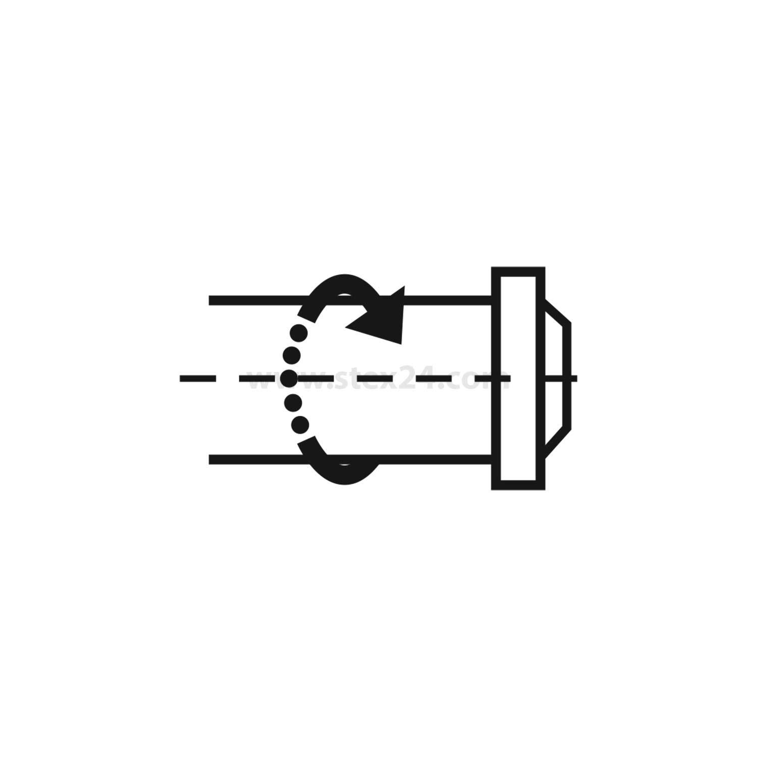 Symbol für eine Drehbewegung, um einen Deckel oder Anschluss zu befestigen.