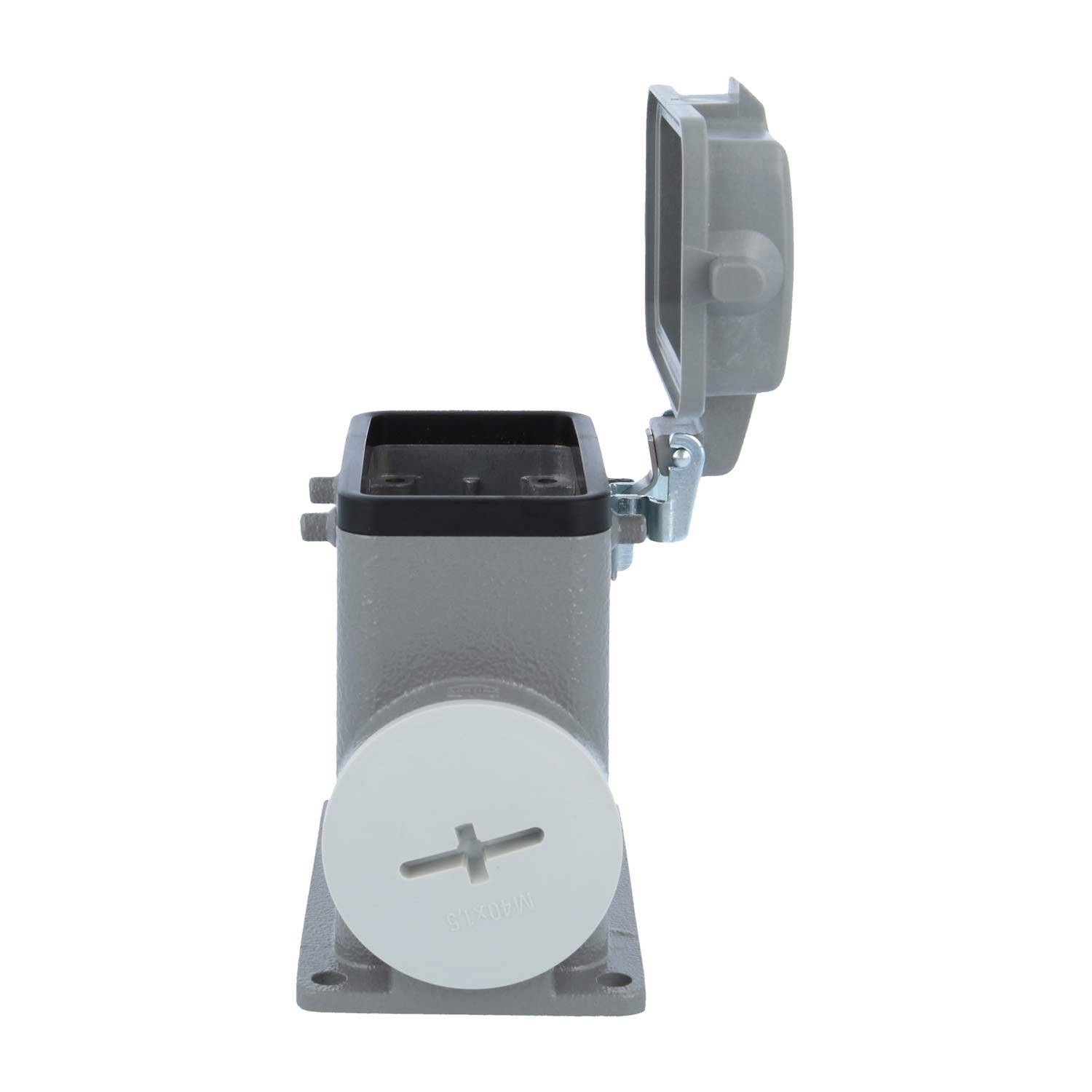 05300100276 HARTING Han 10B Sockelgehäuse hoch, 1xM40 seitlicher Kabelabgang, für 2 Bügel (am Oberteil) mit Schutzkappe