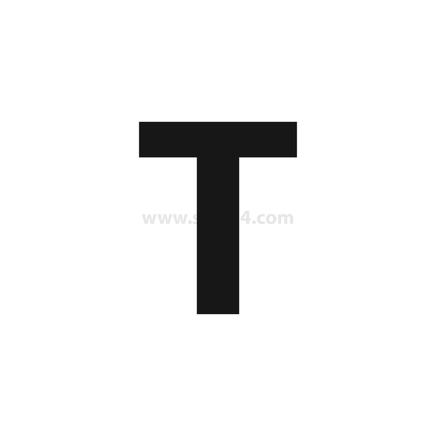 Ein großes, fettgedrucktes schwarzes 'T' in Großbuchstaben auf weißem Hintergrund.