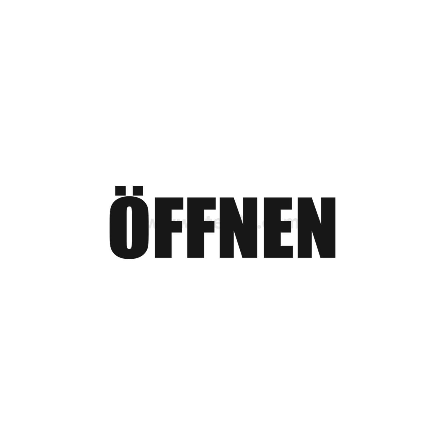 Das Bild zeigt das Wort 'ÖFFNEN' in fetten, schwarzen Großbuchstaben auf einem weißen Hintergrund.