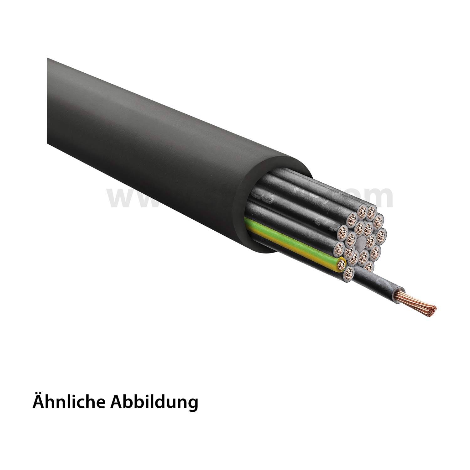 Ein schwarzes elektrisches Kabel, bei dem mehrere isolierte Drähte an einem Ende herausschauen. Text lautet 'Ähnliche Abbildung'.