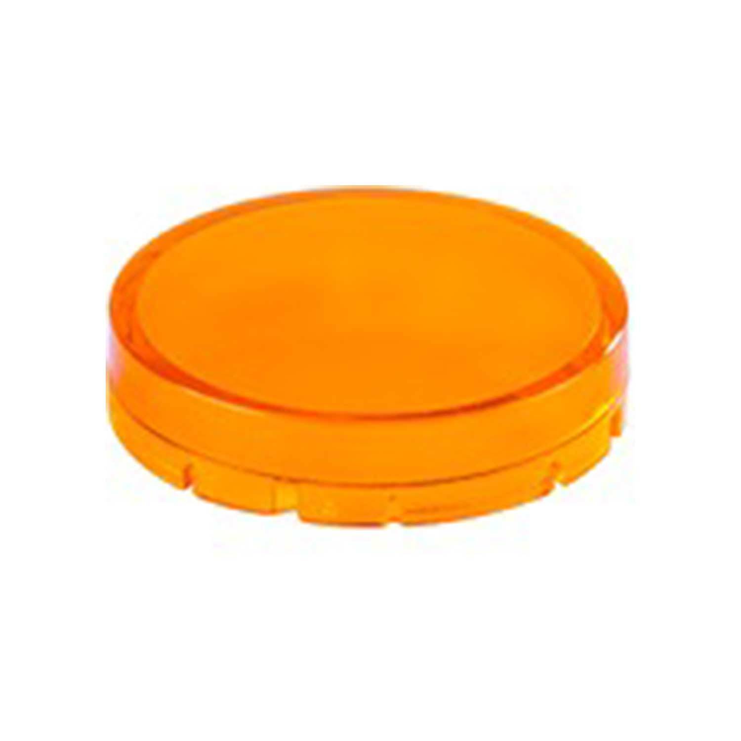 Orangefarbene kreisrunde Objektivdeckel.