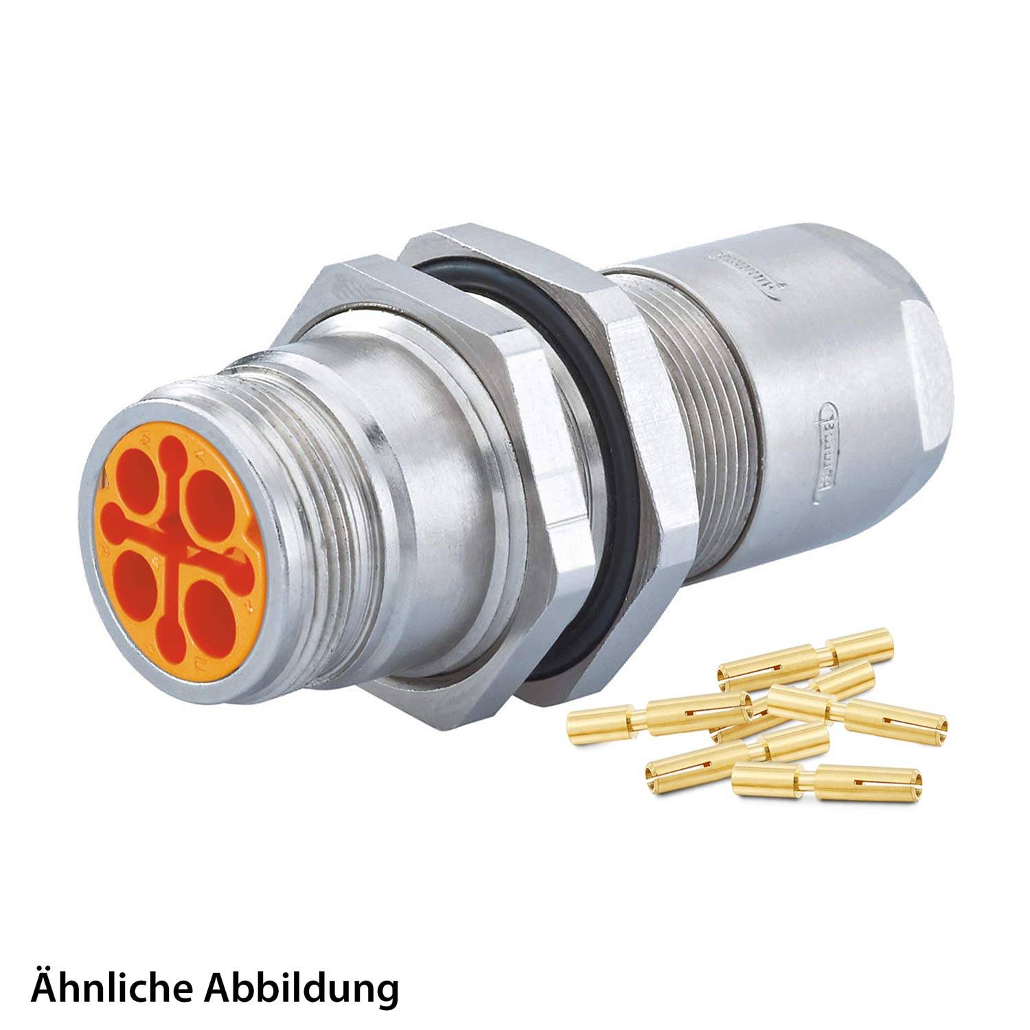 799910619K HUMMEL SET inkl. Kontakte M16 Wanddurchführung Kupplung, Crimpein. gerade Polzahl 3+4+PE, Buchse mit