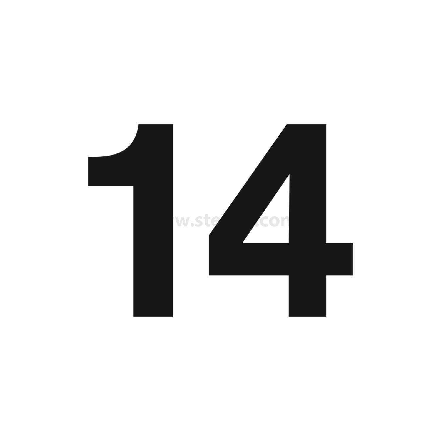 Die Zahl '14' wird in fetter schwarzer Schrift auf weißem Hintergrund angezeigt.