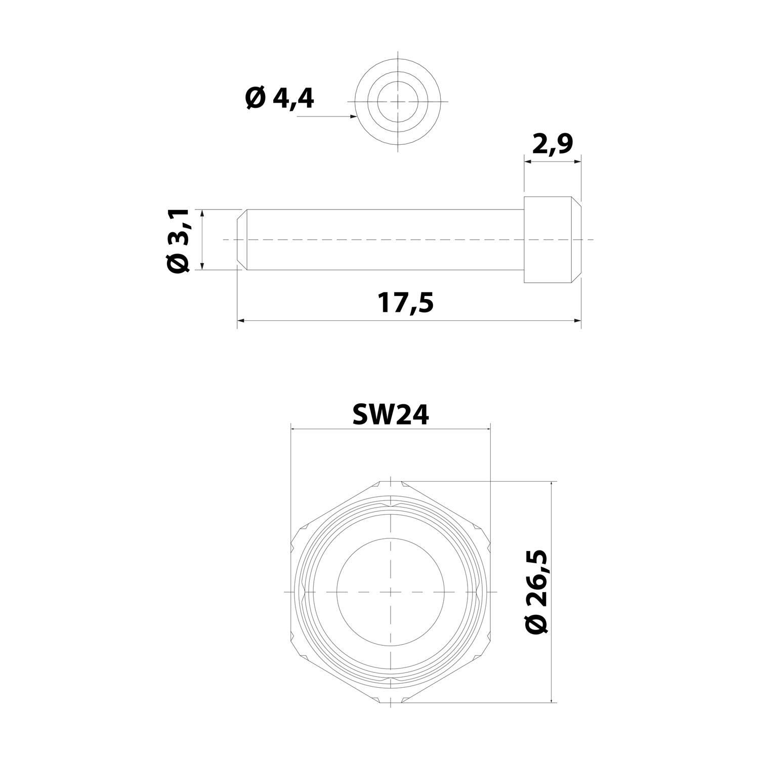 A114017 Amphenol AS-BS 101 Blindstopfen passend für: AT-Serie Size 16 / ATP-Serie Size 12 Durchmesser/H 3,0mm x 14,6mm