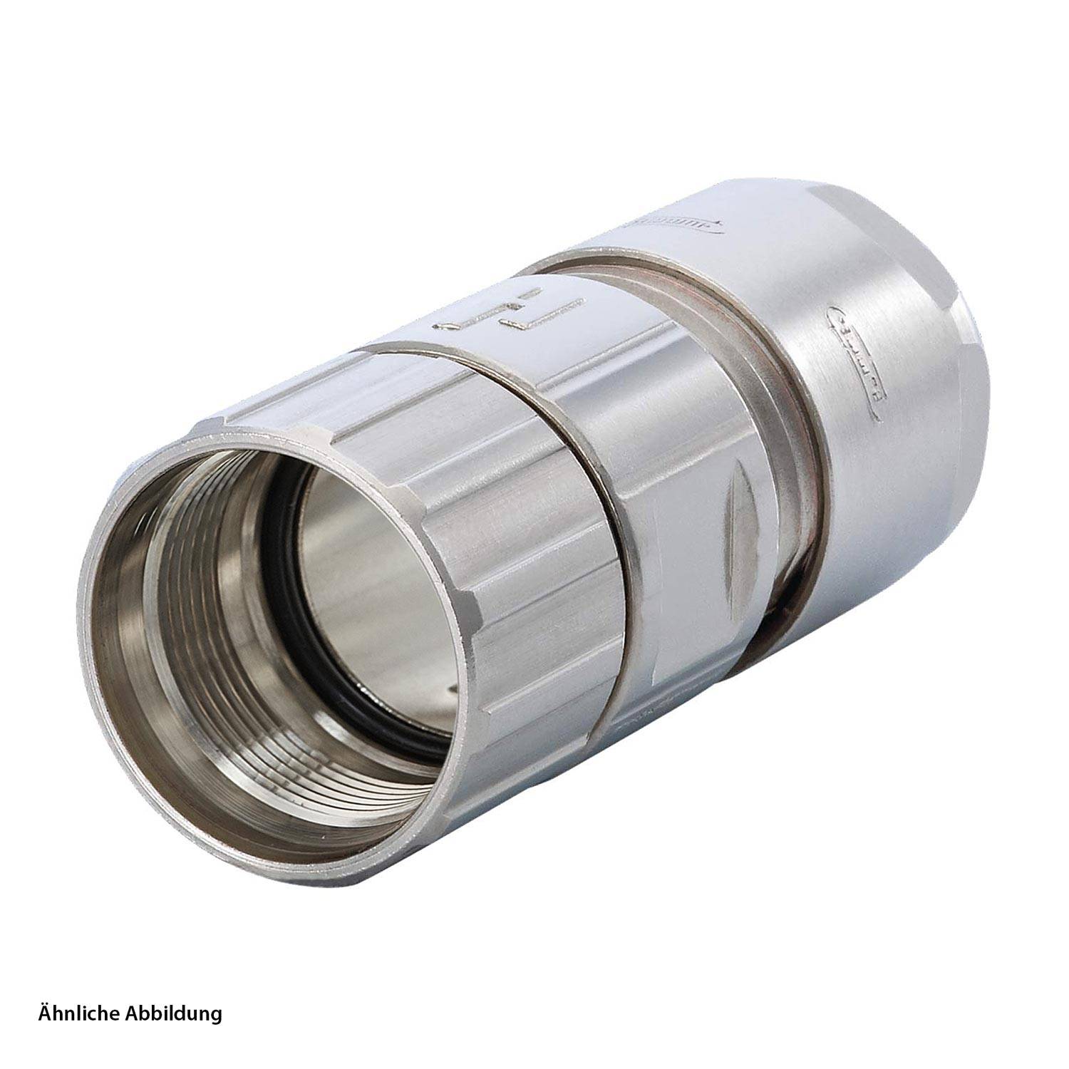 Metallverbindungsstück für Rohre mit gewindeter Innenoberfläche und glatter Außenoberfläche, verwendet für Sanitär- oder industrielle Anwendungen.