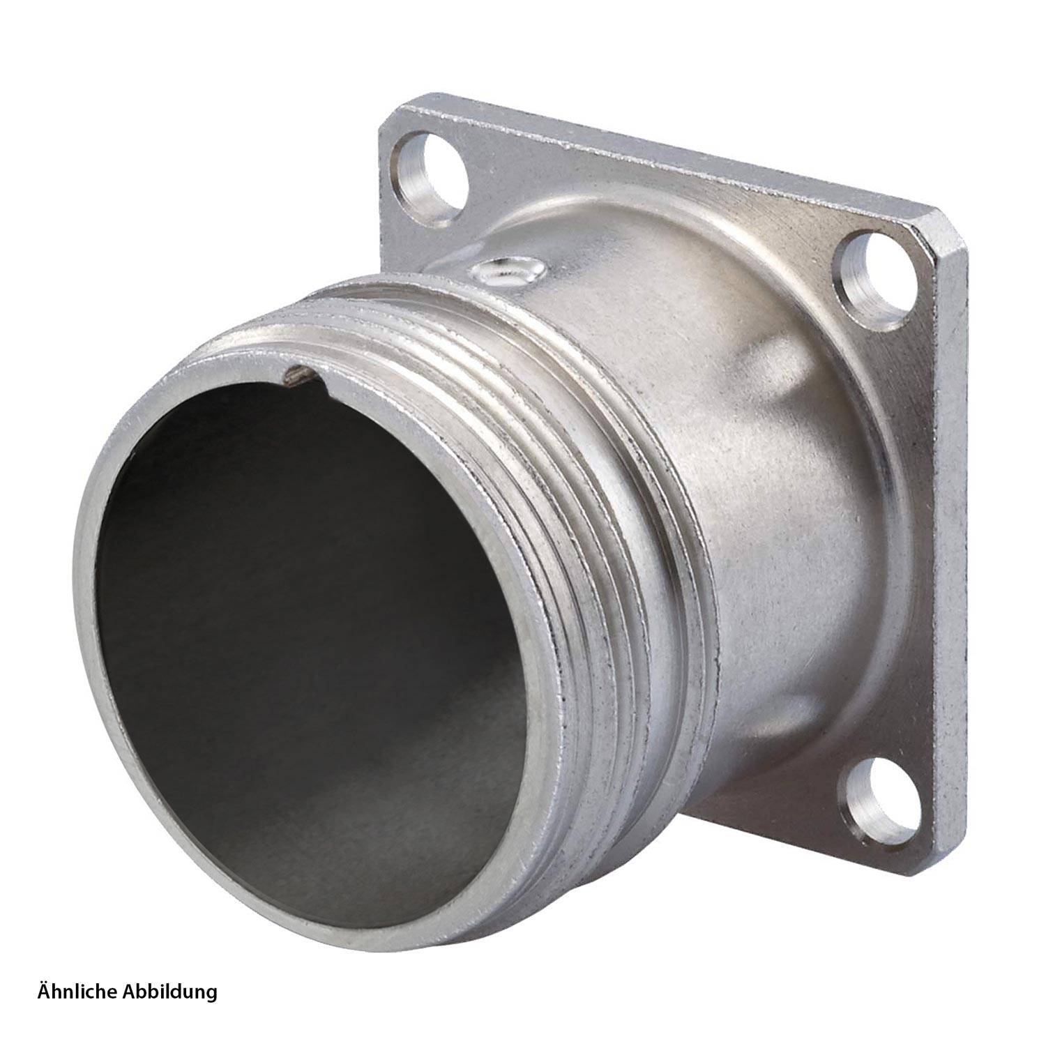 Runde Metallflanschverbindung mit einer quadratischen Montageplatteneinheit, die vier Löcher aufweist und zur sicheren Befestigung und Verbindung von Komponenten verwendet wird.