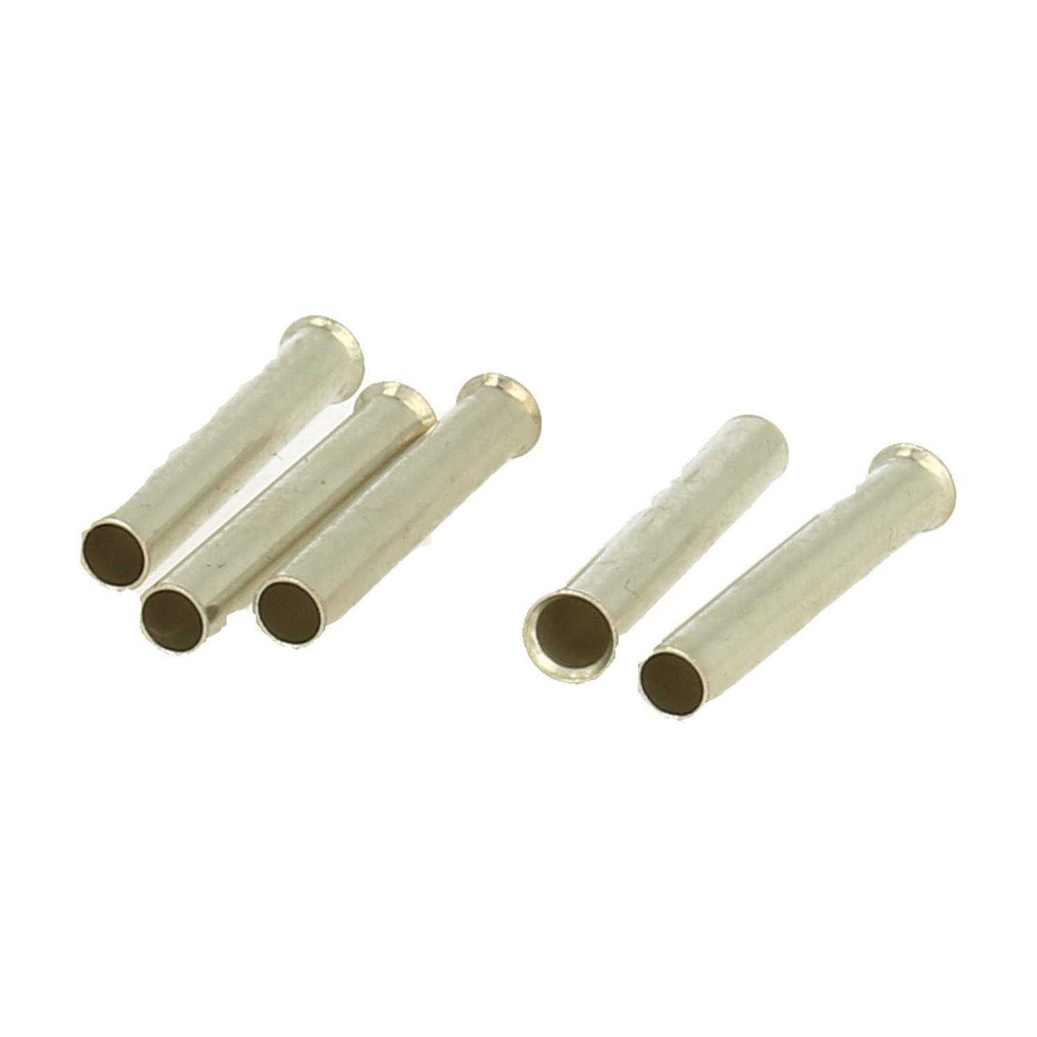 Sechs silberne metallische Zylinderschläuche, die in zwei parallelen Reihen auf einem hellen Hintergrund angeordnet sind.