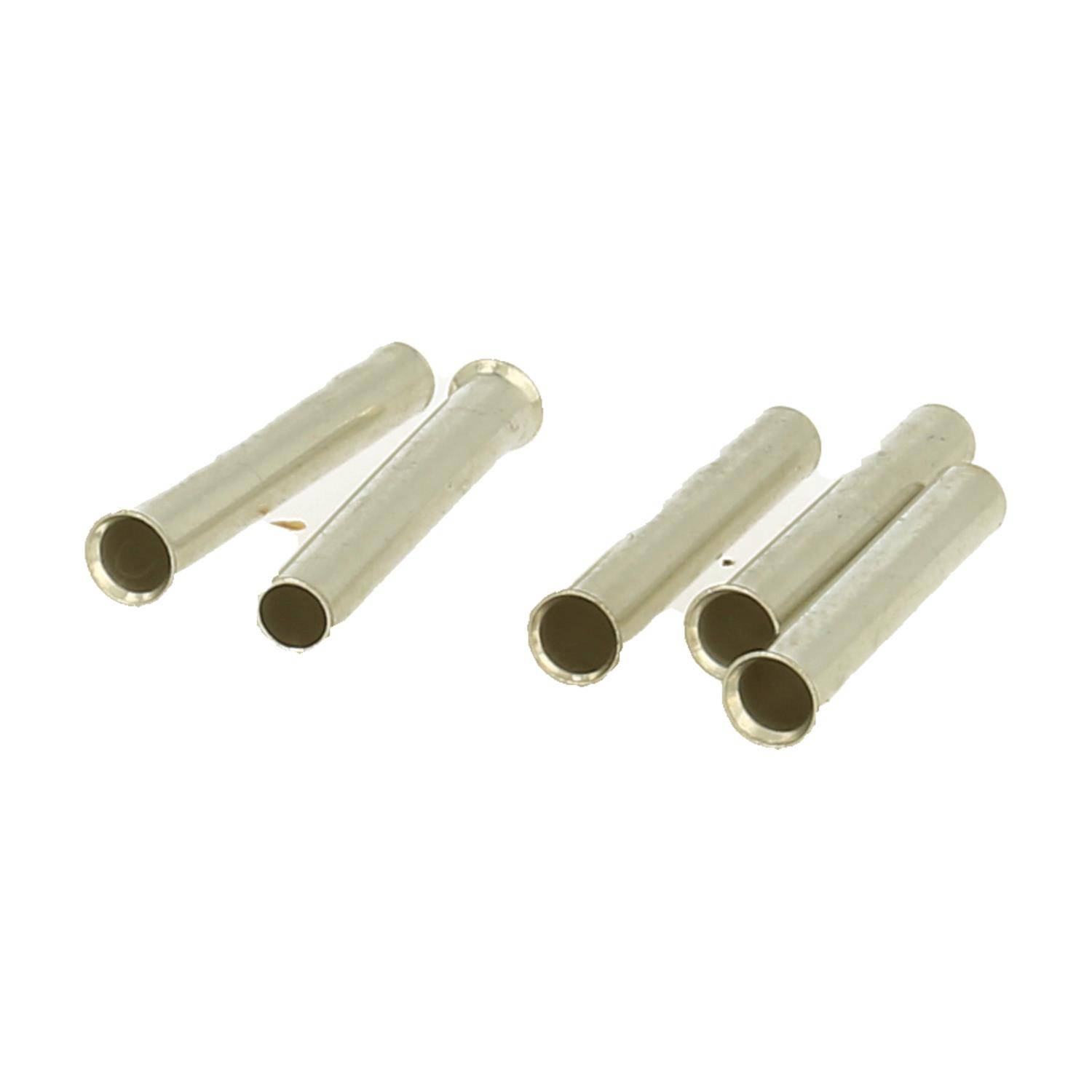 Leere metallische Zylinder-Verbinder, eine Gruppe von sechs, diagonal angeordnet, verwendet für elektrische oder mechanische Verbindungen.