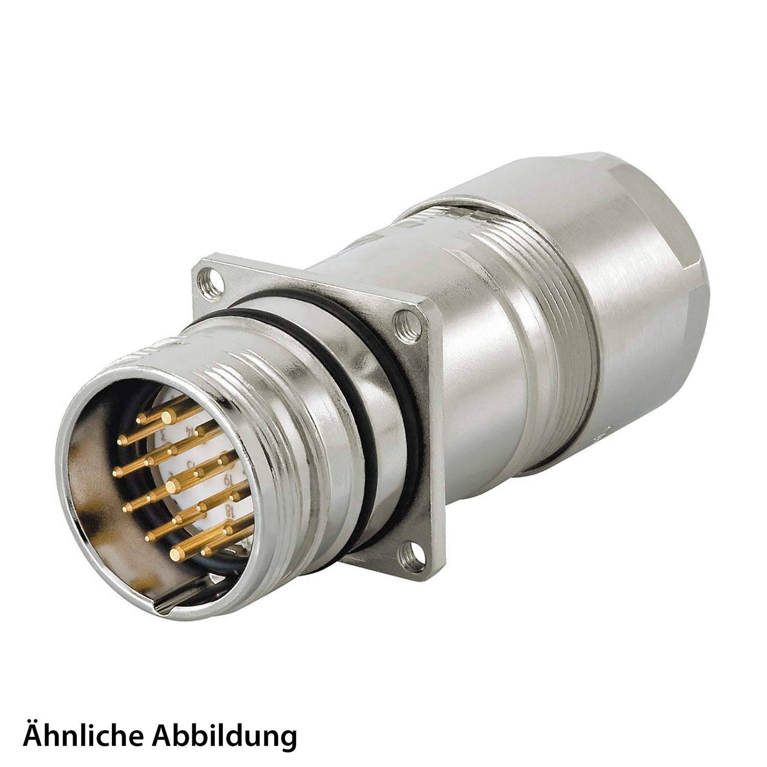 Ein zylindrischer, metallischer elektrischer Anschluss mit mehreren Goldstiften, geeignet für industrielle Anwendungen. Text lautet 'Ähnliche Abbildung' (Ähnliche Abbildung).