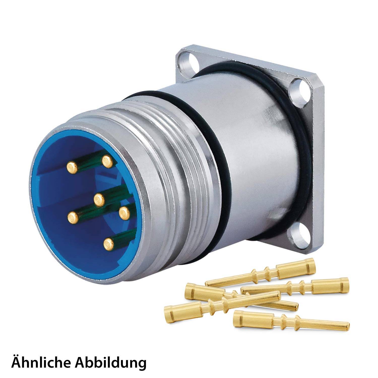 Ein 'Ähnliche Abbildung' zeigt einen metallischen Anschluss mit fünf Pins und zusätzlichen Goldkontakten, der häufig in elektronischen Geräten verwendet wird.