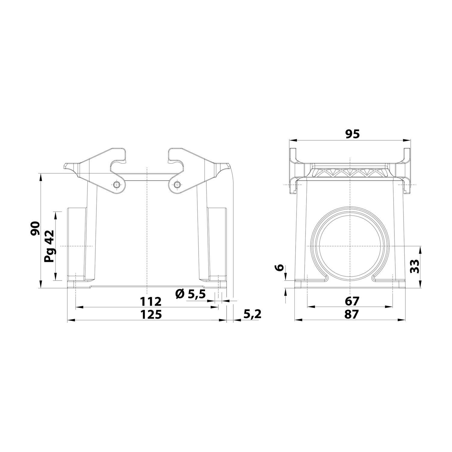 09300320233 HARTING Han 32B Sockelgehäuse hoch, 1xPG42 seitlicher Kabelabgang, mit 2 Querbügeln Verschraubung PG42