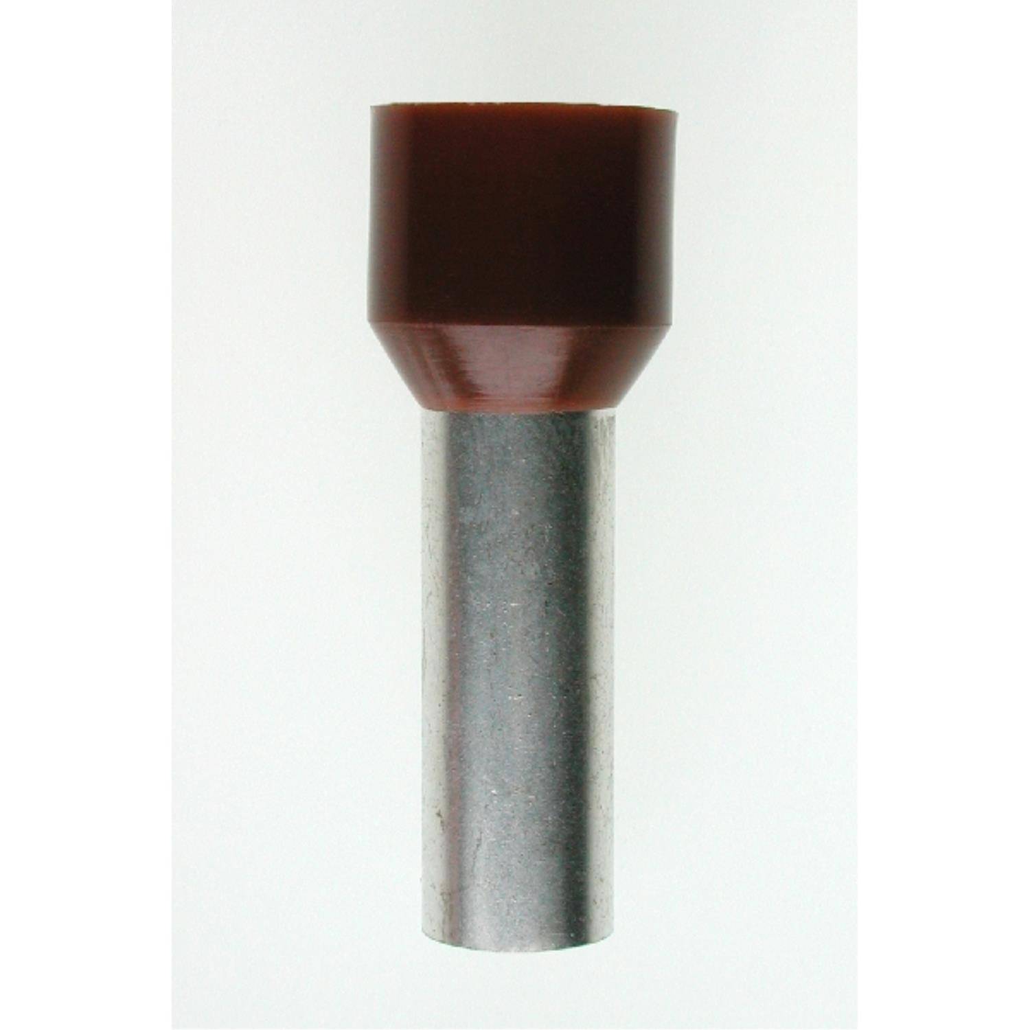 Eine Metallstange mit einer zylindrischen braunen Kappe oben, möglicherweise ein Verbinder oder Anschlussteil für elektrische Anwendungen.