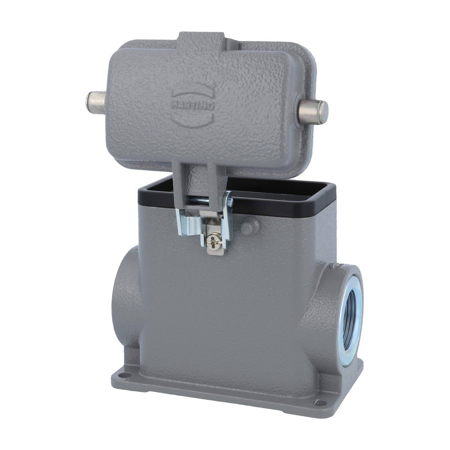 05300102261 HARTING Han 10B Sockelgehäuse hoch, 2xM25 seitlicher Kabelabgang, für 2 Bügel (am Oberteil) mit Schutzkappe