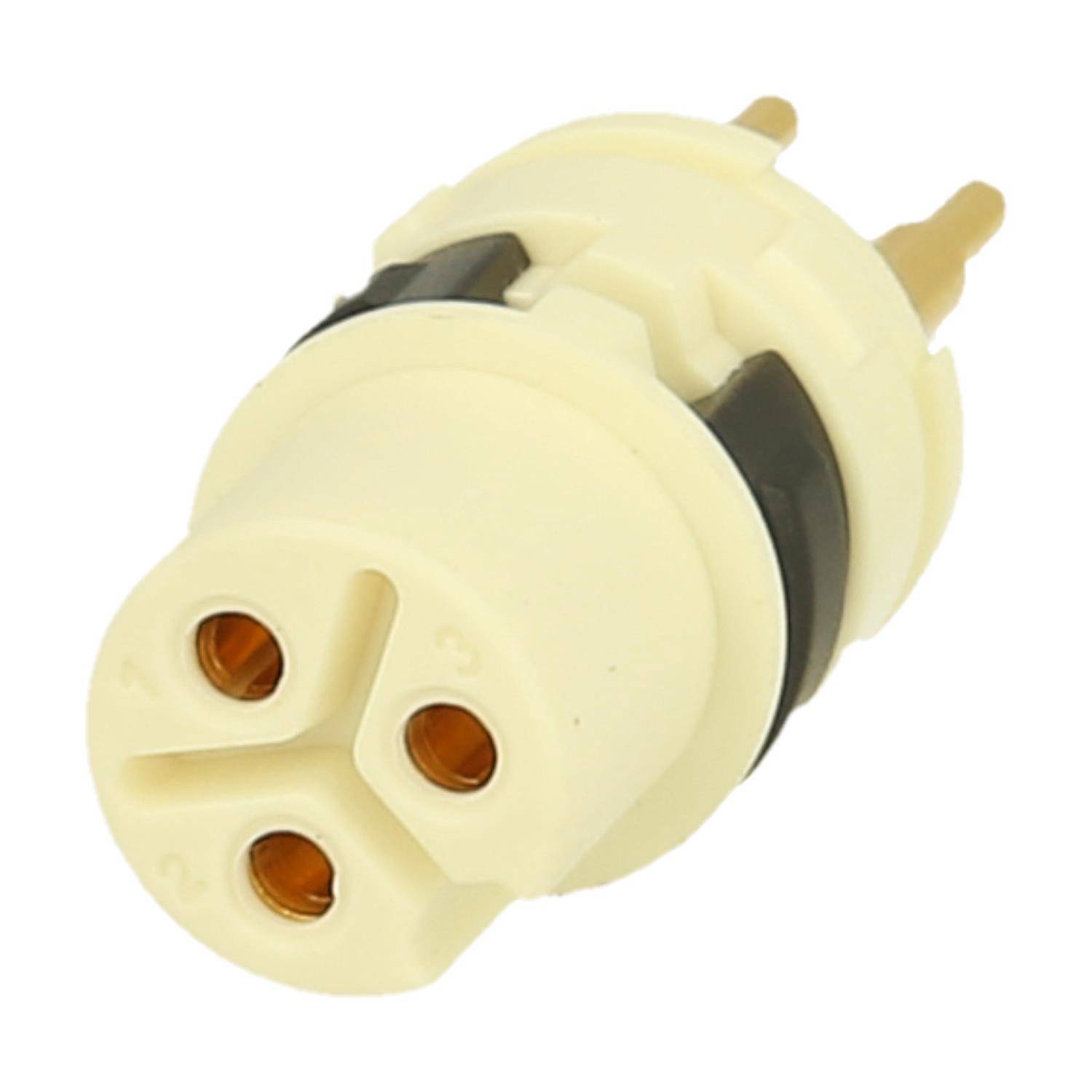 Dreiphasiger elektrischer Steckeradapter mit runder Bauform, in Beige dargestellt.