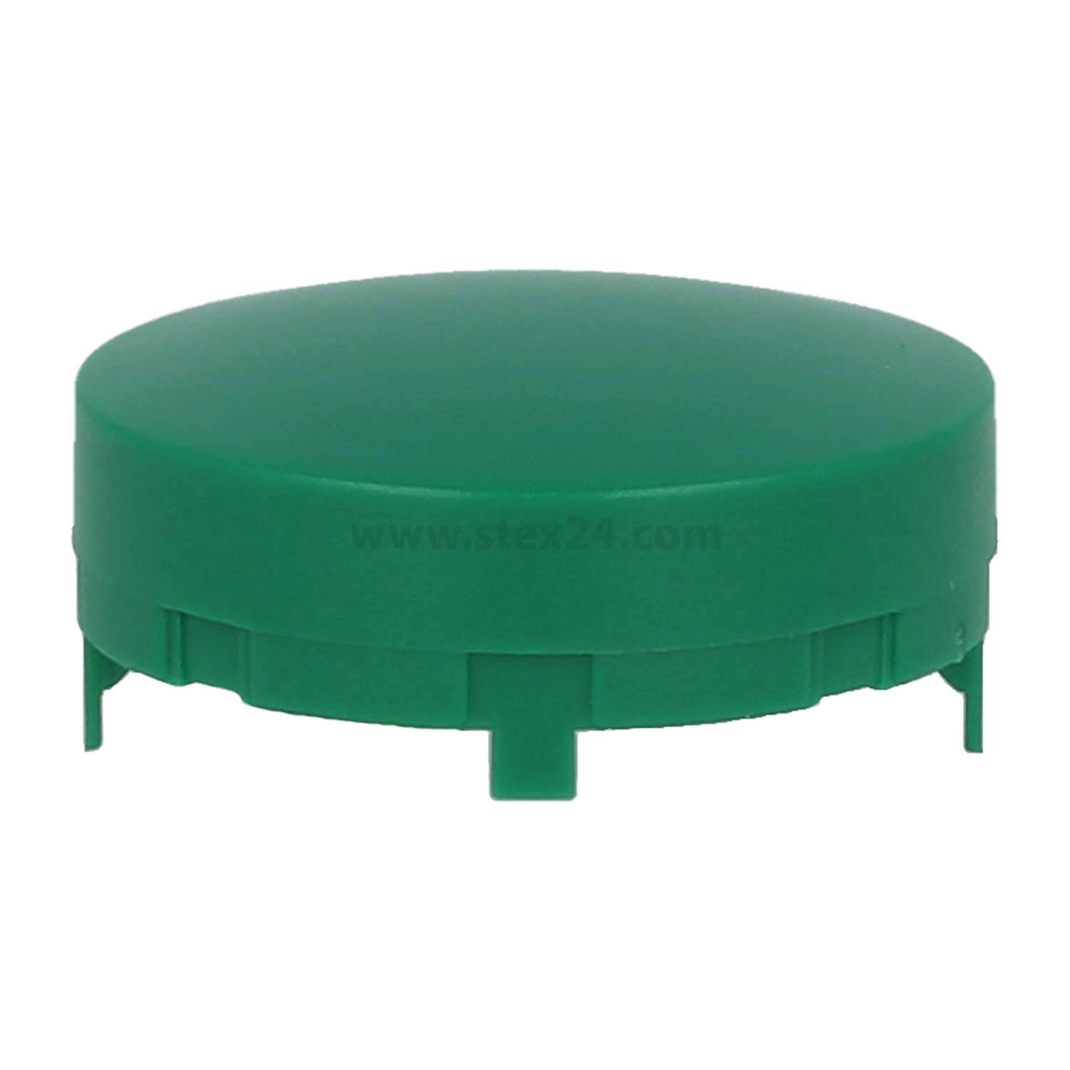 Grüne Plastikkappe mit mehreren kleinen Stiften darunter, wahrscheinlich zum Abdichten eines Behälters.