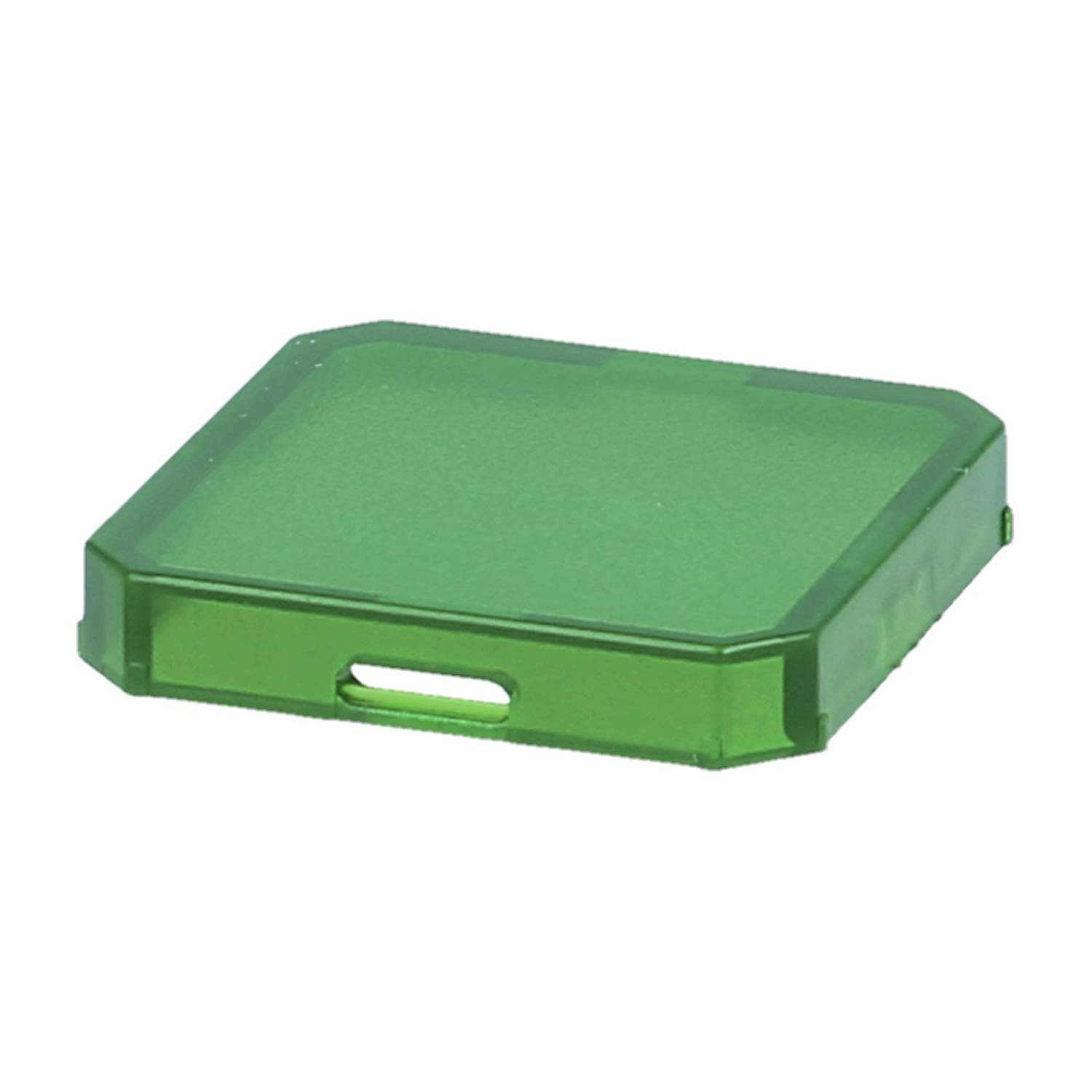 Eine grüne Plastikabdeckung mit quadratischer Form, abgeschrägten Kanten und einem rechteckigen Schlitz in der Mitte.