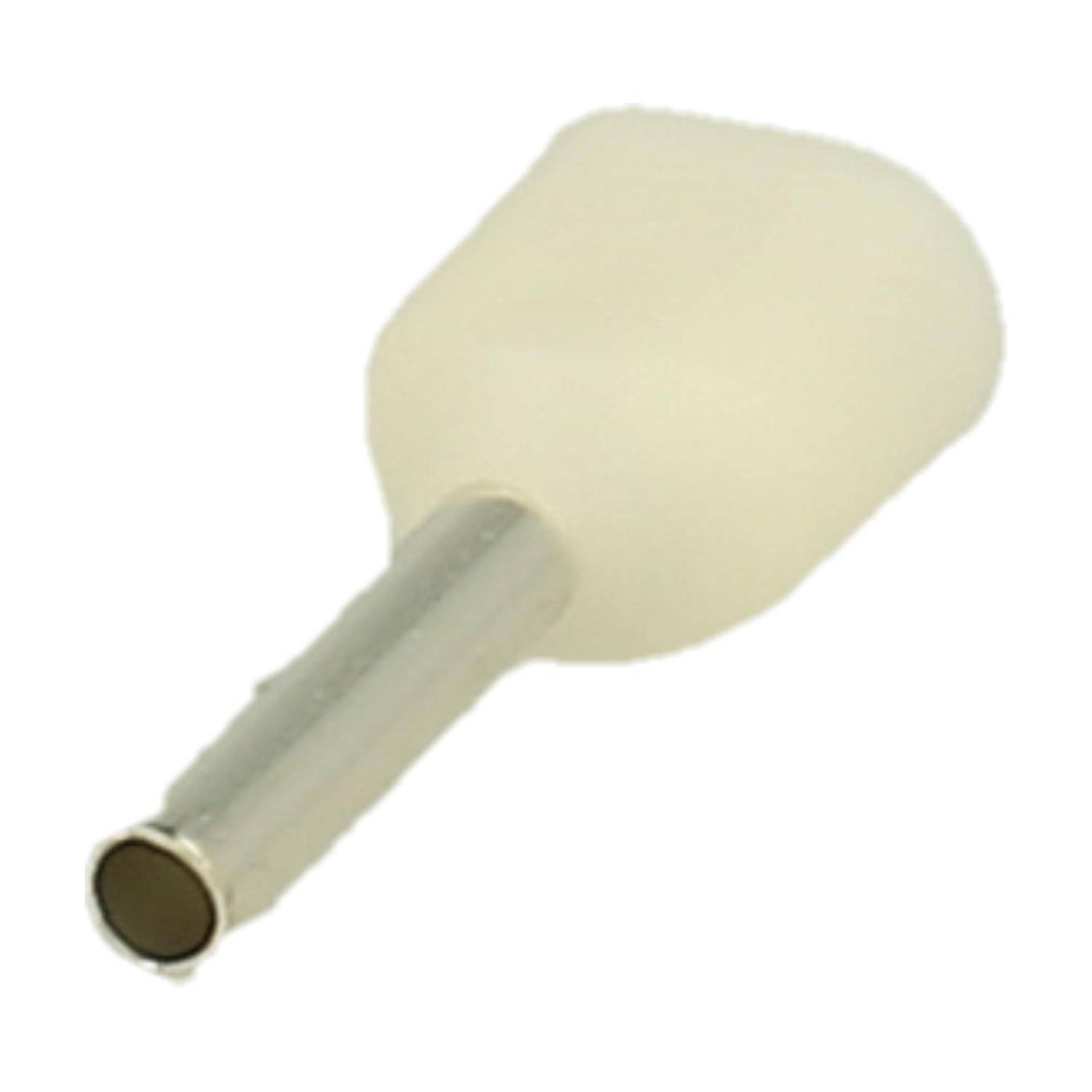 Ein weißer Ferrule-Verbinder mit einer Metallkrimphülse, üblicherweise für elektrische Kabelverbindungen verwendet.